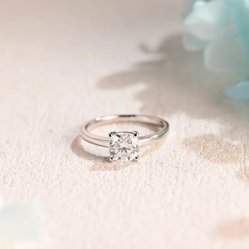 CausYou Solid Gold Cushion Cut Moissanite Engagement Ring, Solitaire Proposal Ring for Women Wife sold by Causyou