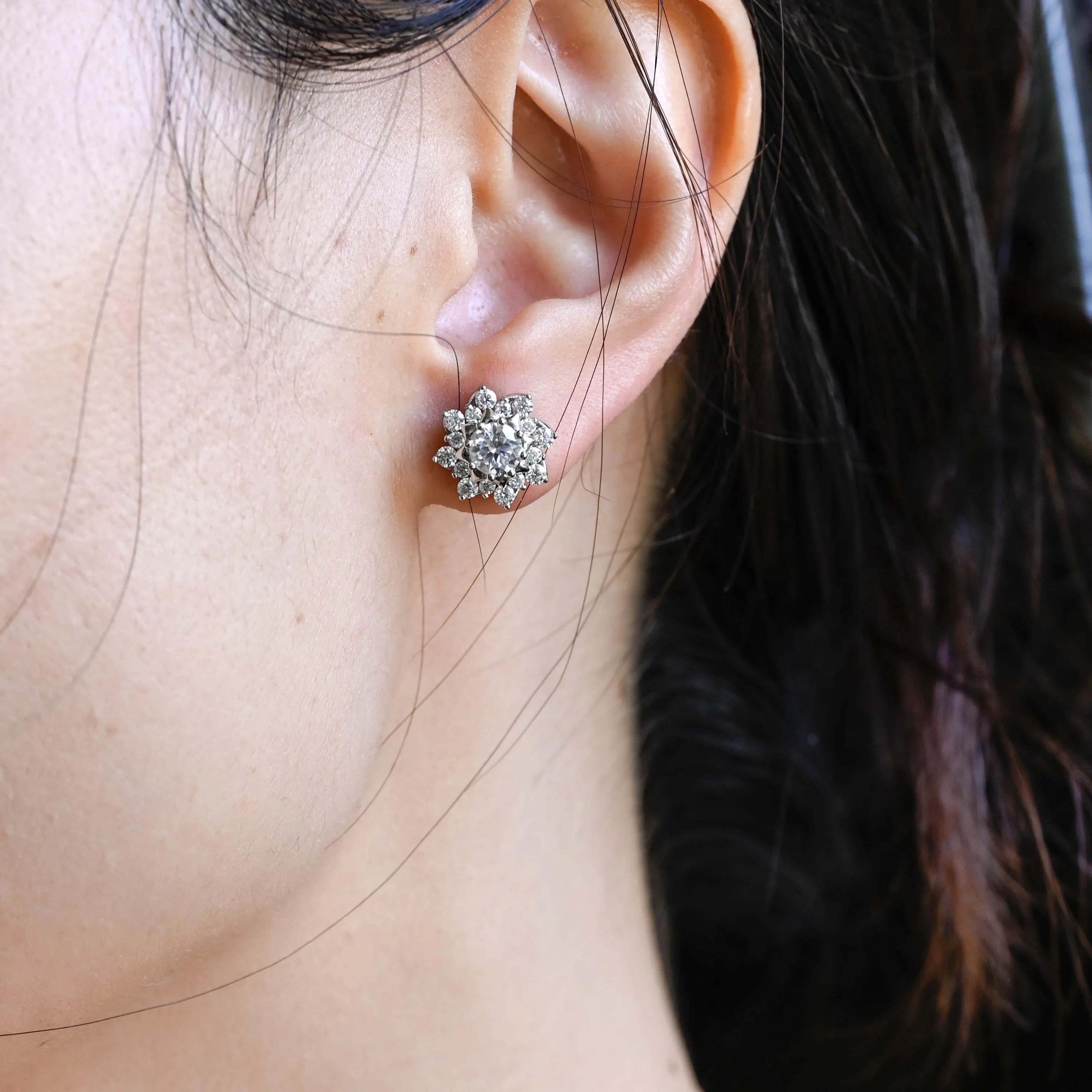 CausYou Solid Gold Floral Round Moissanite Earrings Studs, Nature Inspired Windmill Wedding Studs, Gift for Woman, Wife sold by Causyou product image thumbnail 2