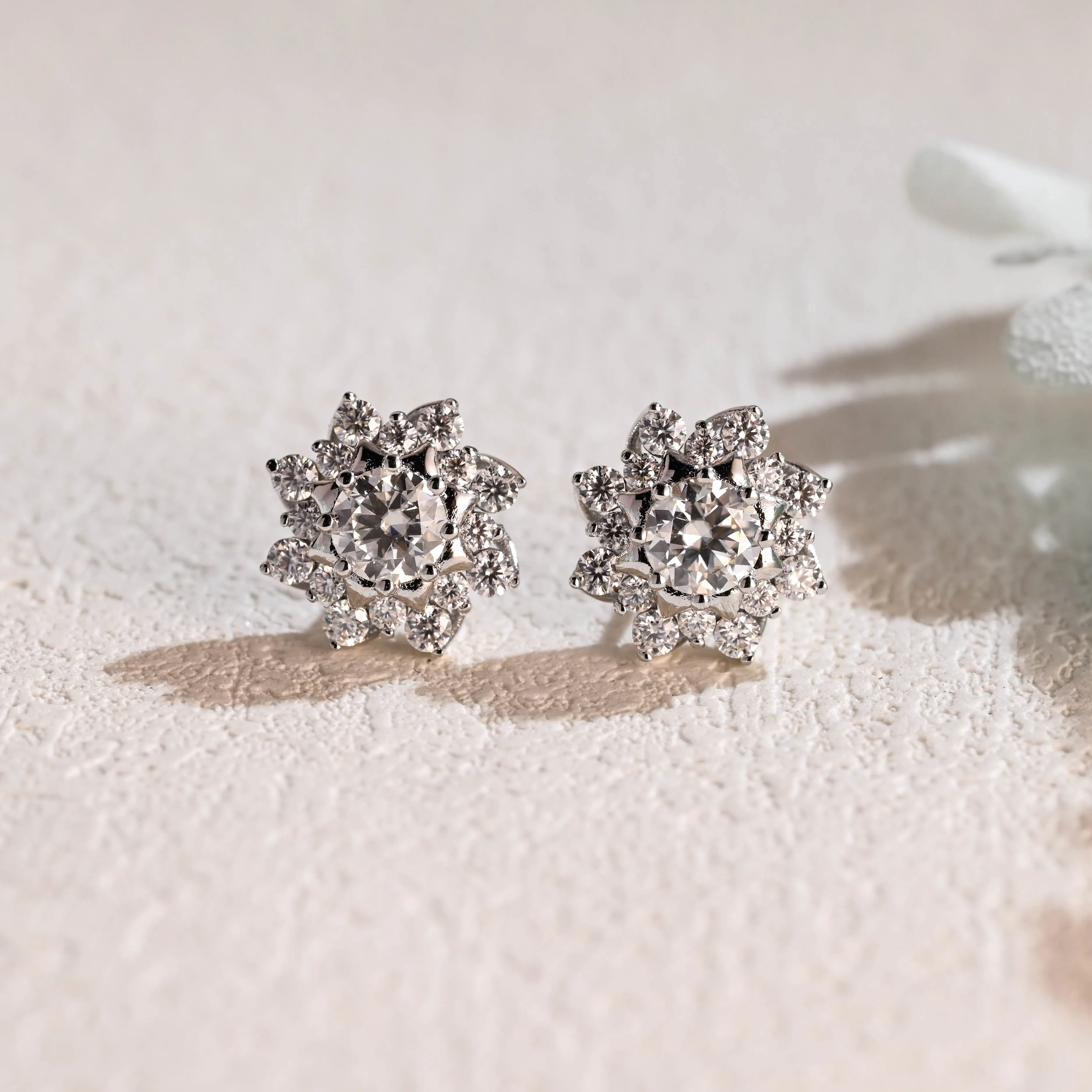 CausYou Solid Gold Floral Round Moissanite Earrings Studs, Nature Inspired Windmill Wedding Studs, Gift for Woman, Wife sold by Causyou