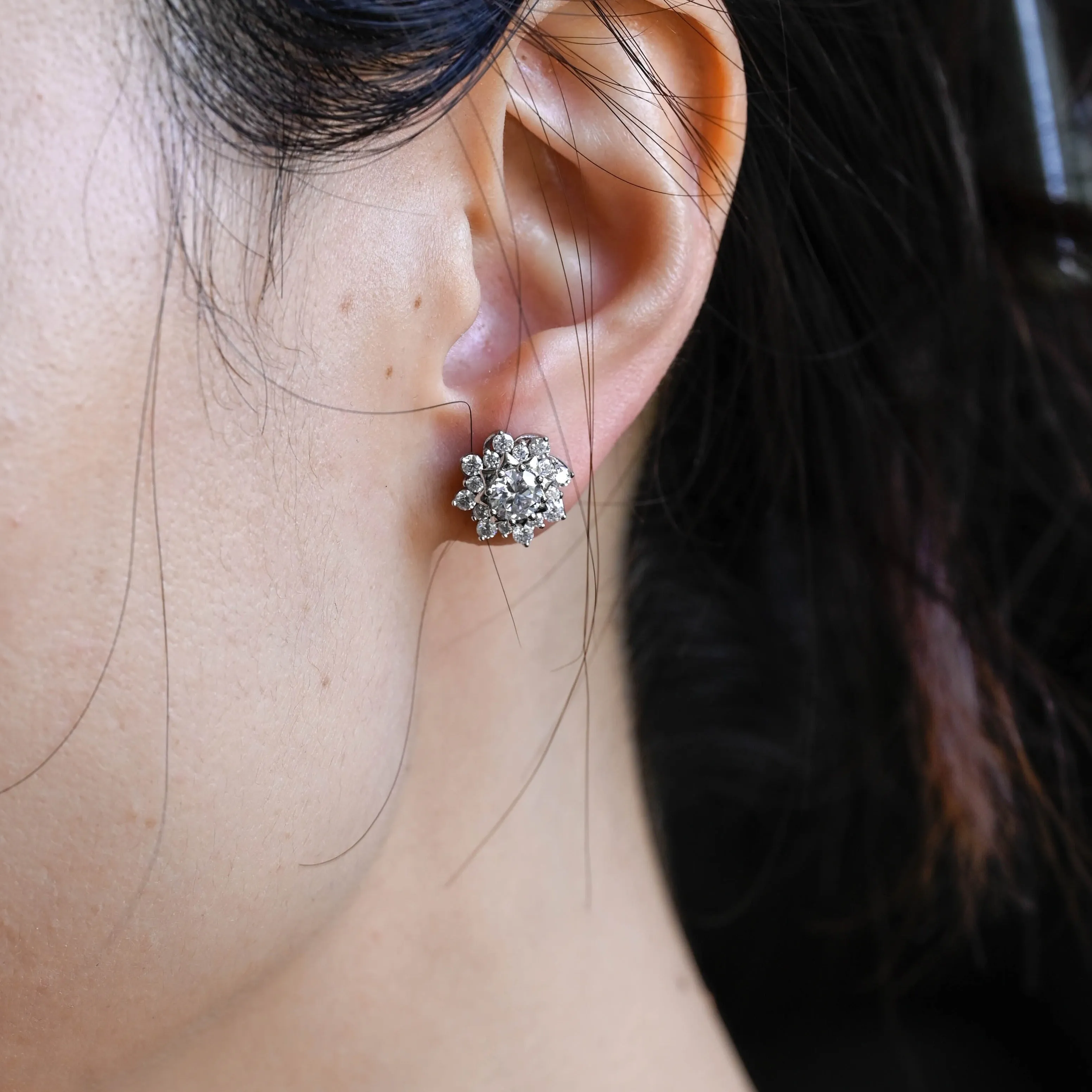 CausYou Solid Gold Floral Round Moissanite Earrings Studs, Nature Inspired Windmill Wedding Studs, Gift for Woman, Wife sold by Causyou product image thumbnail 4