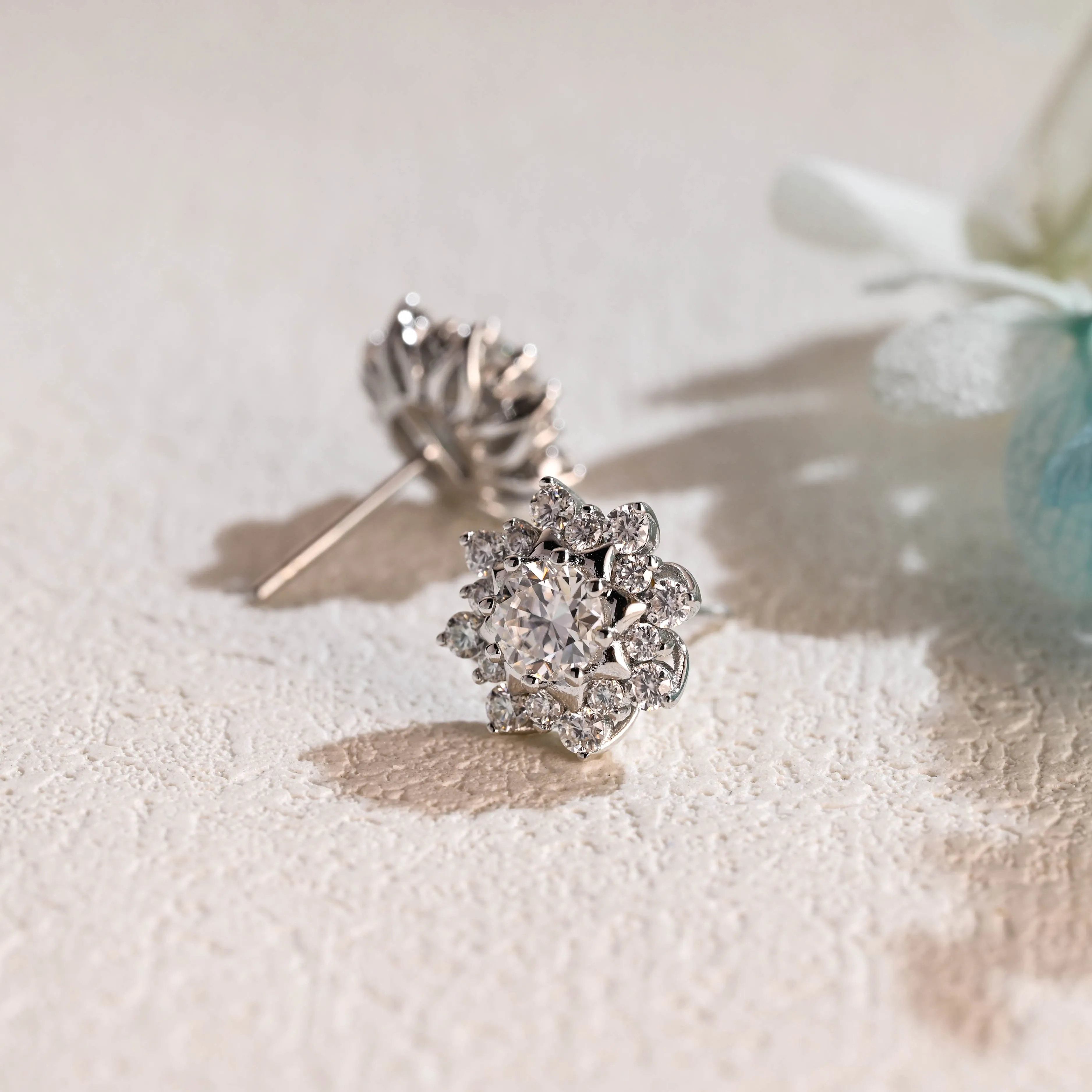 CausYou Solid Gold Floral Round Moissanite Earrings Studs, Nature Inspired Windmill Wedding Studs, Gift for Woman, Wife sold by Causyou product image thumbnail 5