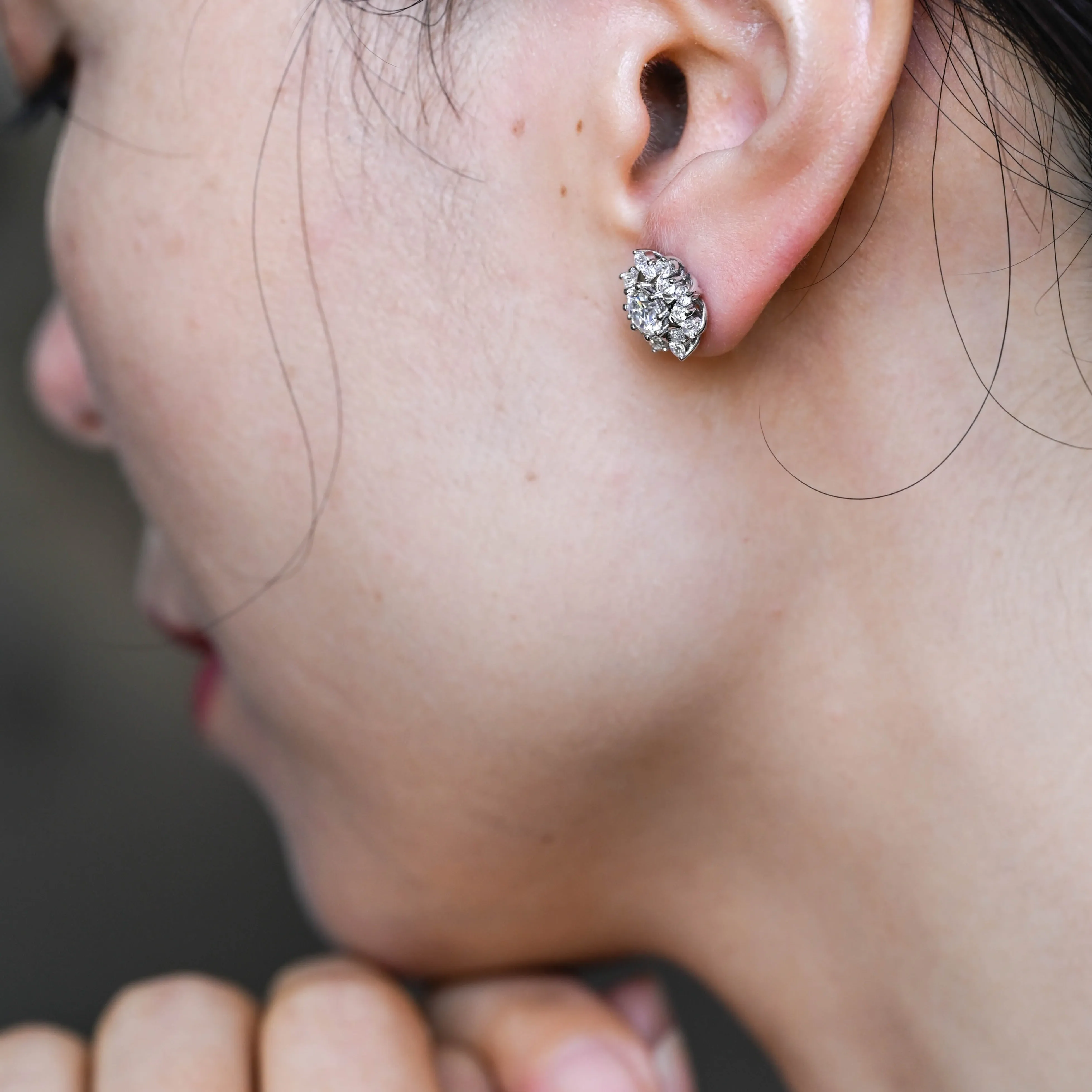 CausYou Solid Gold Floral Round Moissanite Earrings Studs, Nature Inspired Windmill Wedding Studs, Gift for Woman, Wife sold by Causyou product image thumbnail 3