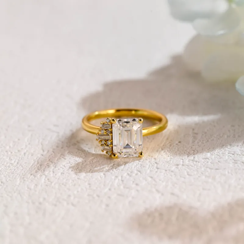 Solid Gold Emerald Cut Moissanite Engagement Ring, Promise Ring, Proposal Ring, Gift for Women, Wife sold by Causyou