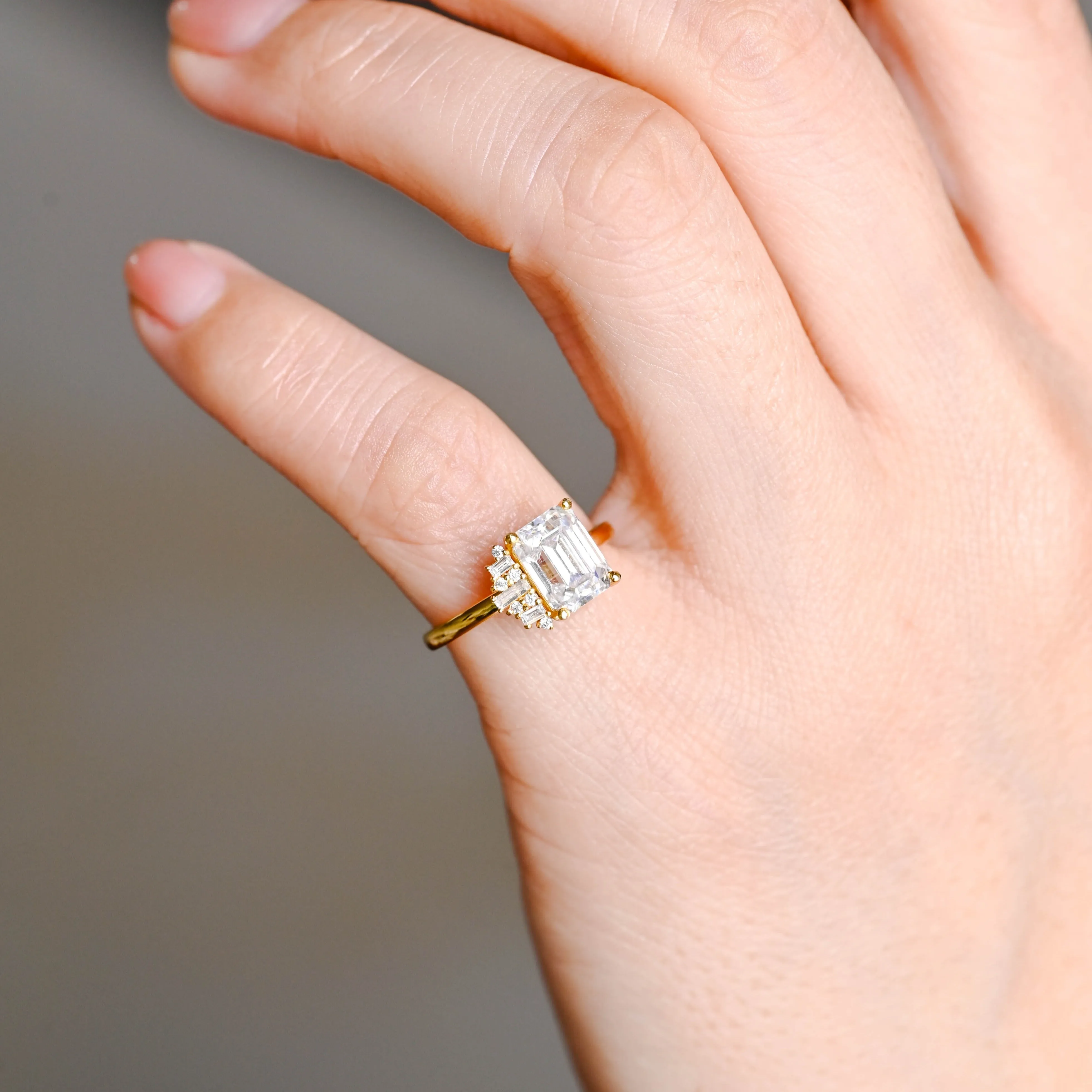 Solid Gold Emerald Cut Moissanite Engagement Ring, Promise Ring, Proposal Ring, Gift for Women, Wife sold by Causyou product image thumbnail 2