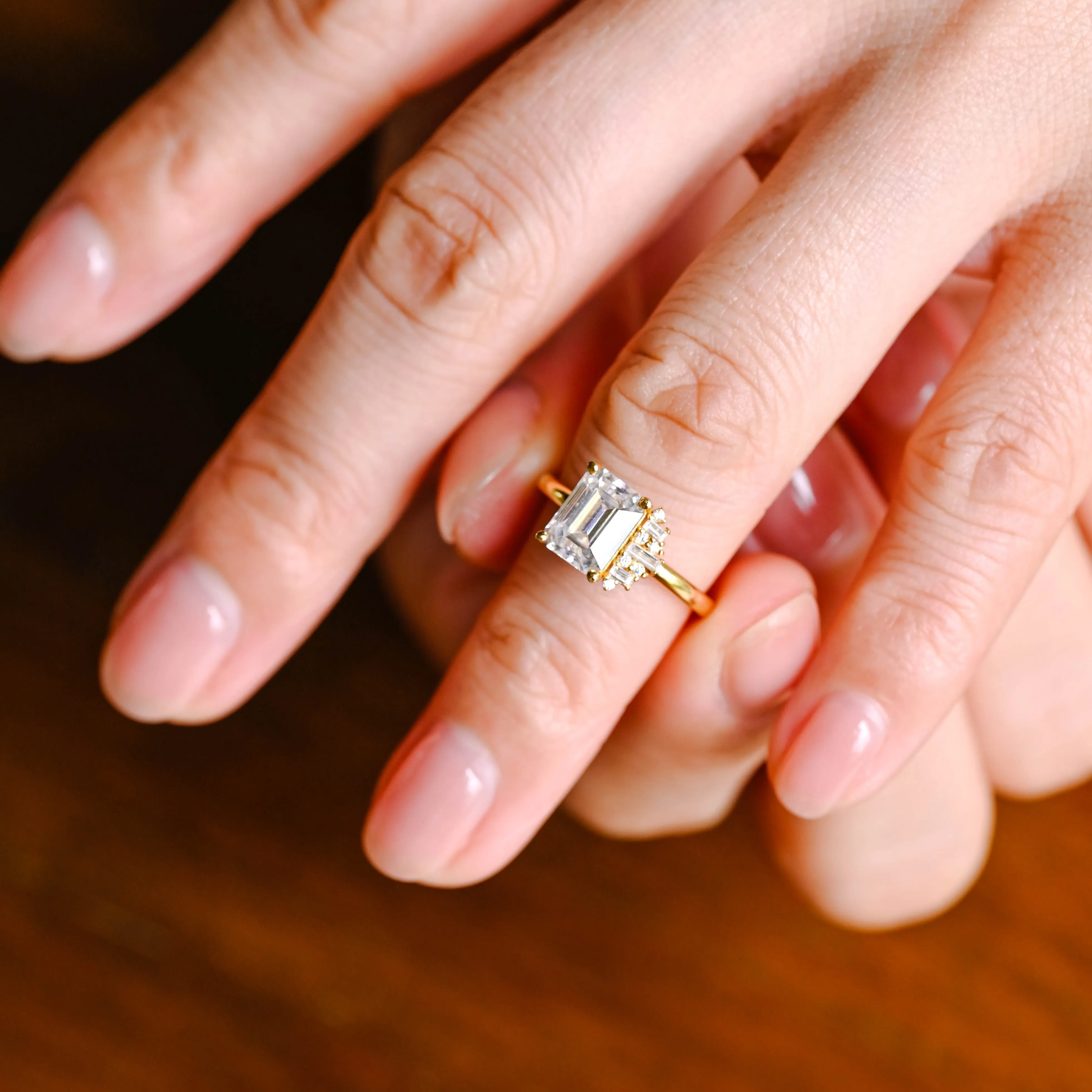 Solid Gold Emerald Cut Moissanite Engagement Ring, Promise Ring, Proposal Ring, Gift for Women, Wife sold by Causyou product image thumbnail 3