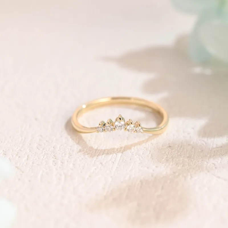 Solid Gold Curved Moissanite Wedding Band, V Shaped Stackable Wedding Ring made by Causyou