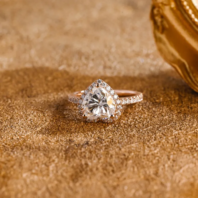 CausYou Solid Gold D/VS1 Heart Cut Lab Grown Diamond Engagement Ring, Halo Pave Wedding Bridal Ring sold by Causyou