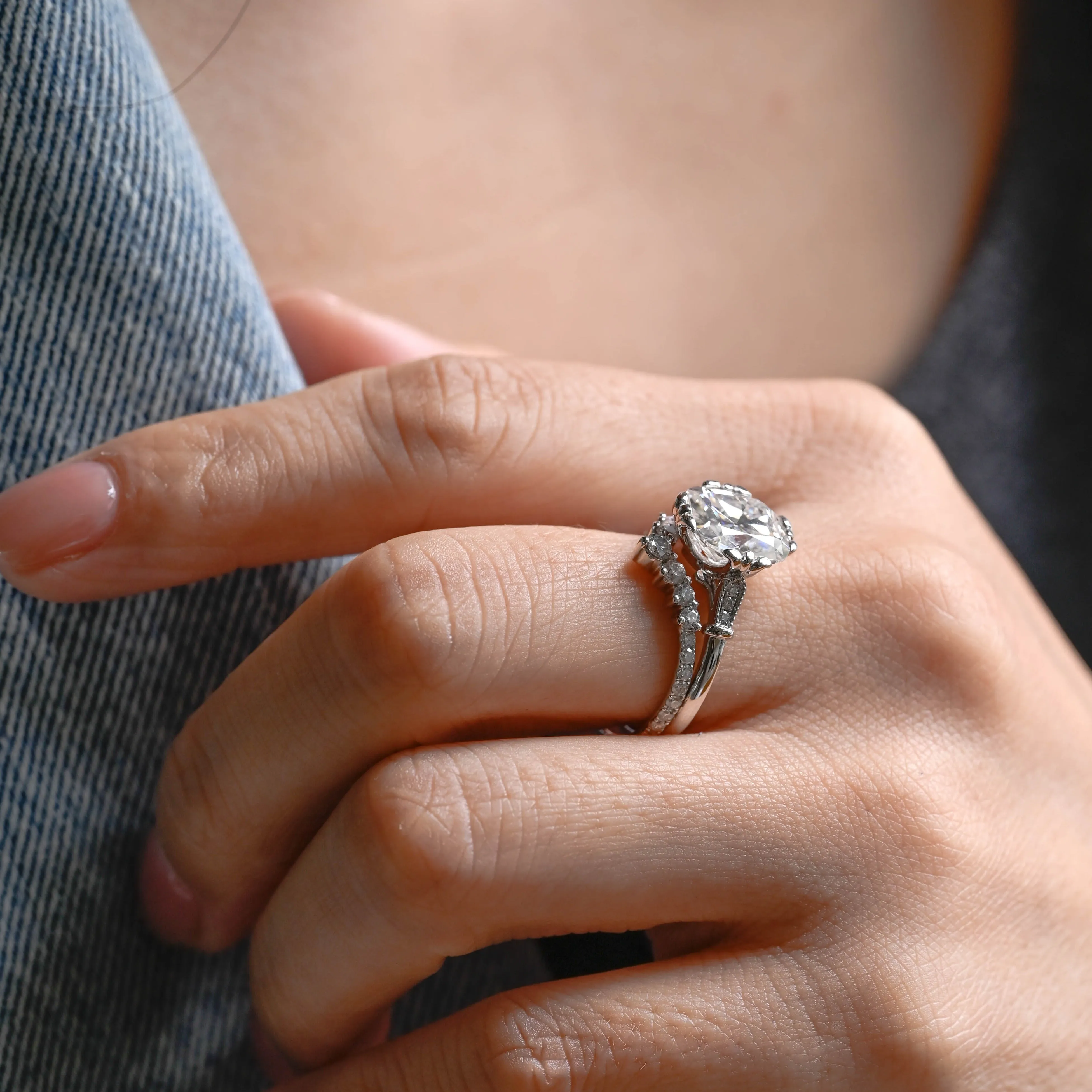 CausYou Solid Gold Old Mine Cushion Cut Moissanite Engagement Ring and Wedding Ring Set, Bridal Set, Gift for Woman, Wife sold by Causyou product image thumbnail 4