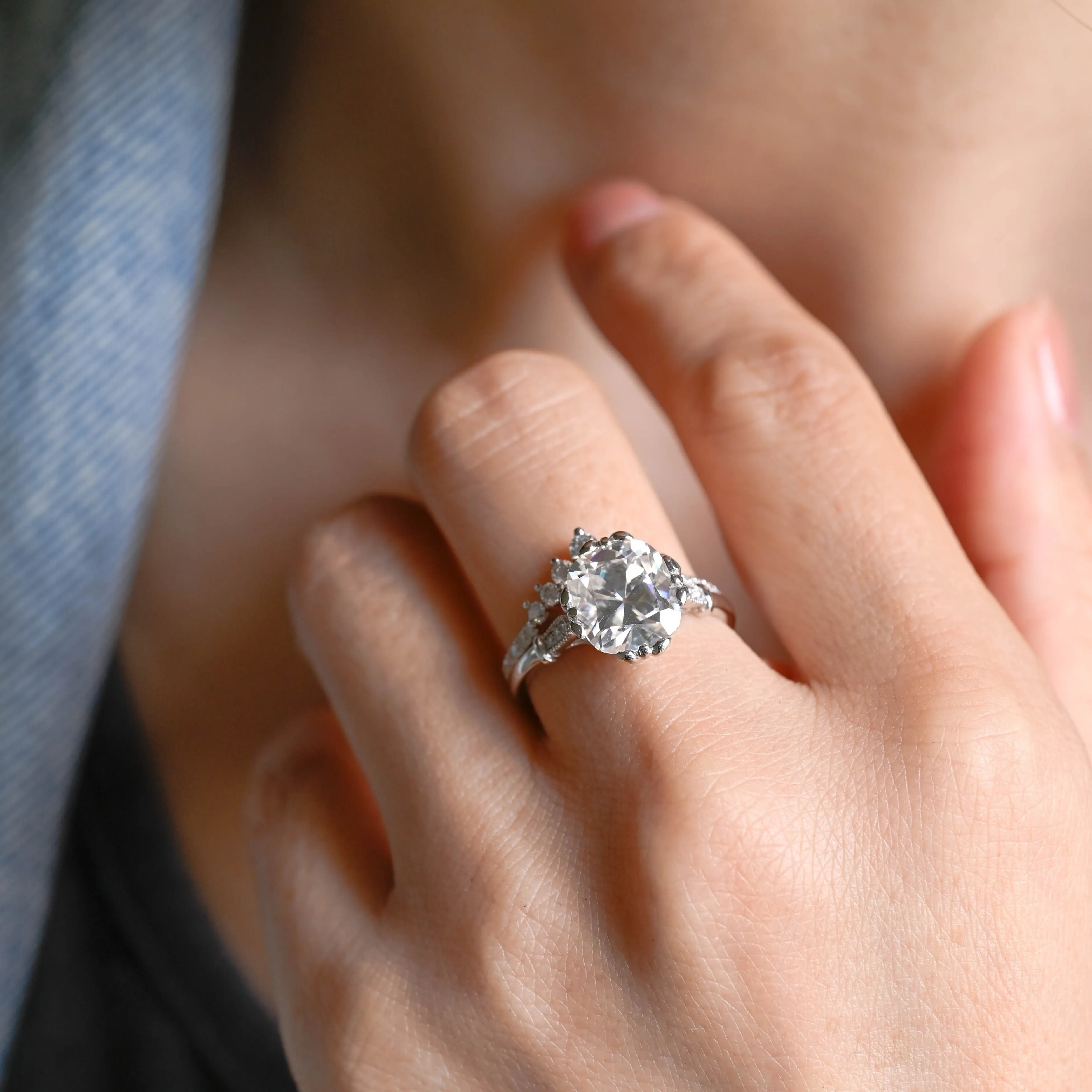 CausYou Solid Gold Old Mine Cushion Cut Moissanite Engagement Ring and Wedding Ring Set, Bridal Set, Gift for Woman, Wife sold by Causyou product image thumbnail 2