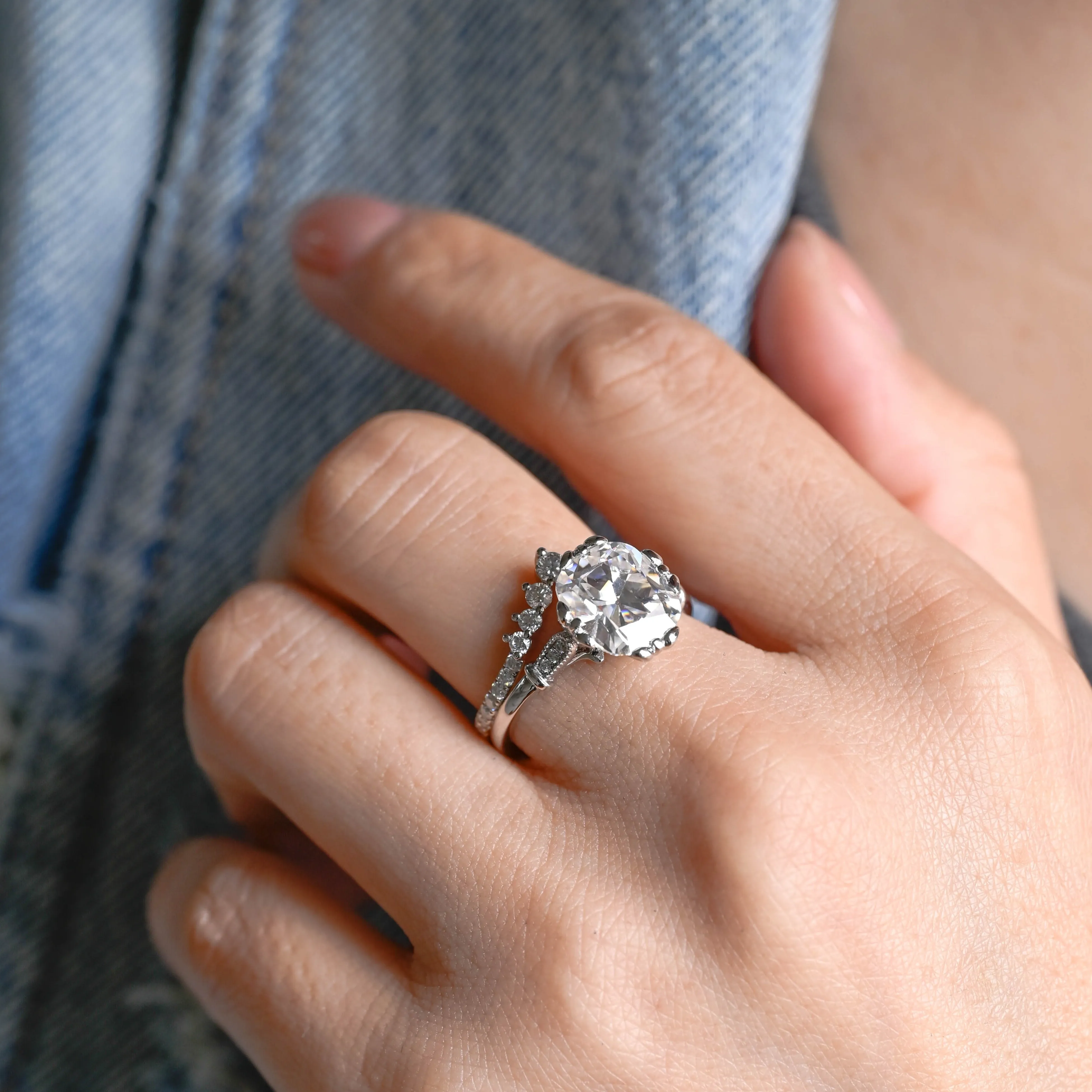 CausYou Solid Gold Old Mine Cushion Cut Moissanite Engagement Ring and Wedding Ring Set, Bridal Set, Gift for Woman, Wife sold by Causyou product image thumbnail 3