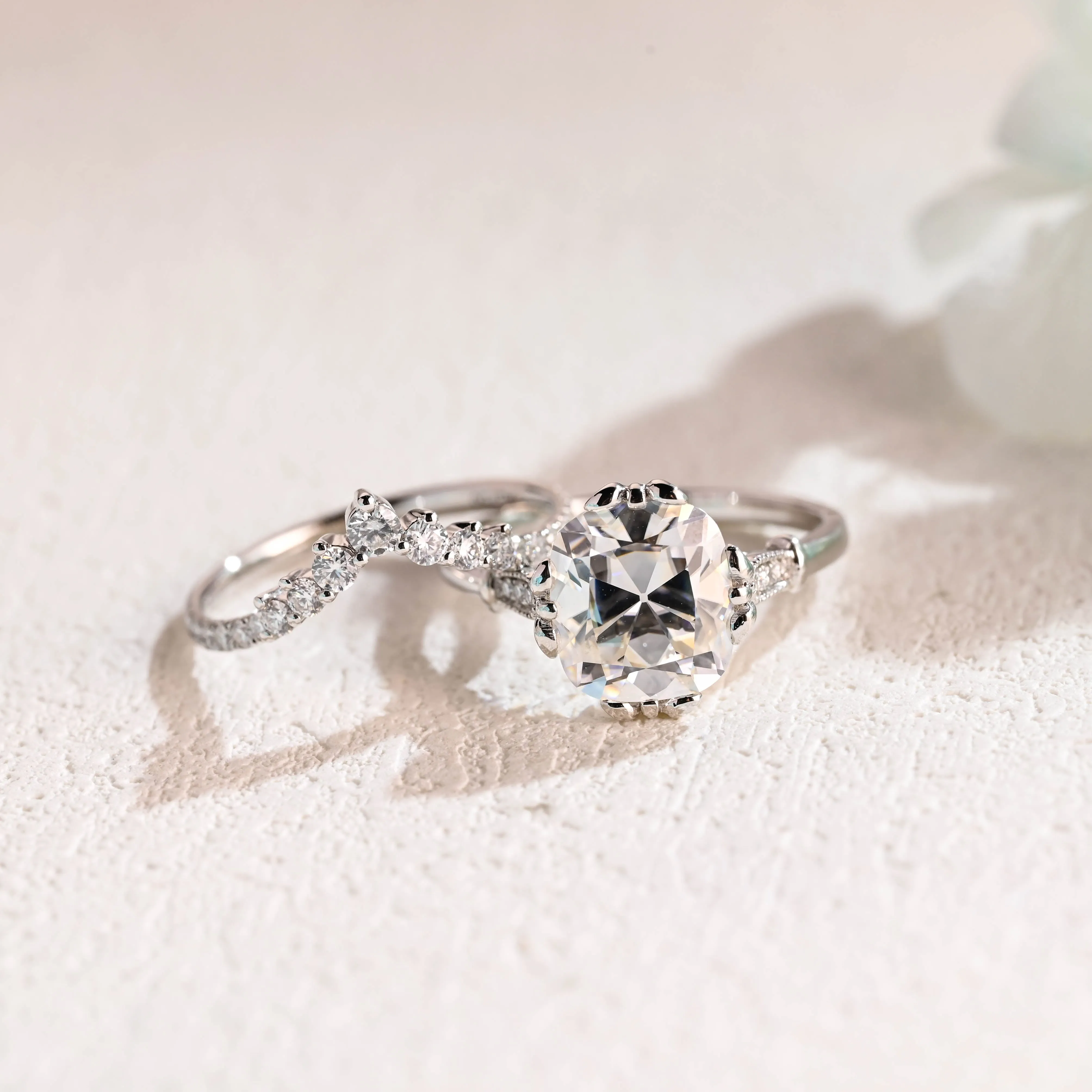 CausYou Solid Gold Old Mine Cushion Cut Moissanite Engagement Ring and Wedding Ring Set, Bridal Set, Gift for Woman, Wife sold by Causyou
