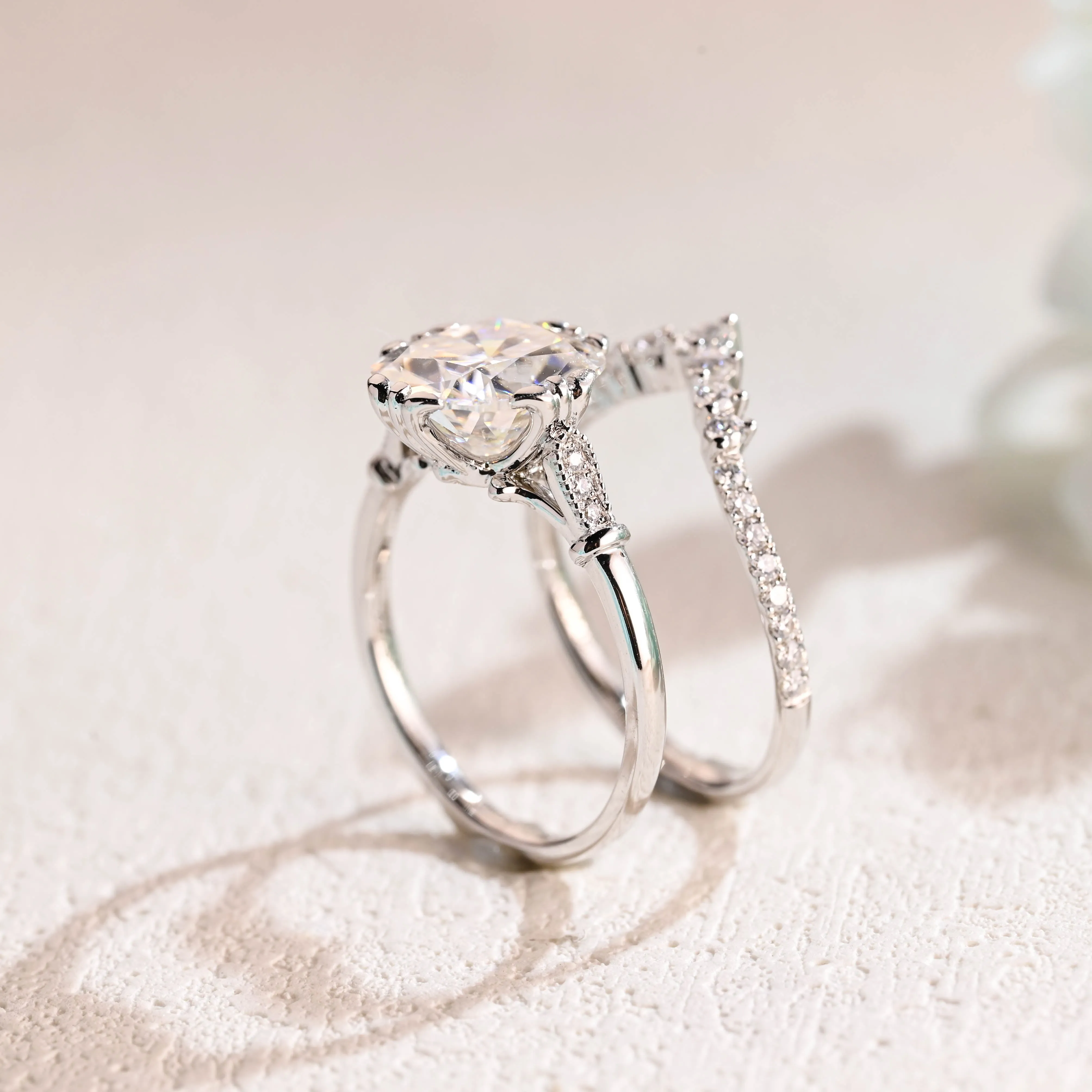 CausYou Solid Gold Old Mine Cushion Cut Moissanite Engagement Ring and Wedding Ring Set, Bridal Set, Gift for Woman, Wife sold by Causyou product image thumbnail 5