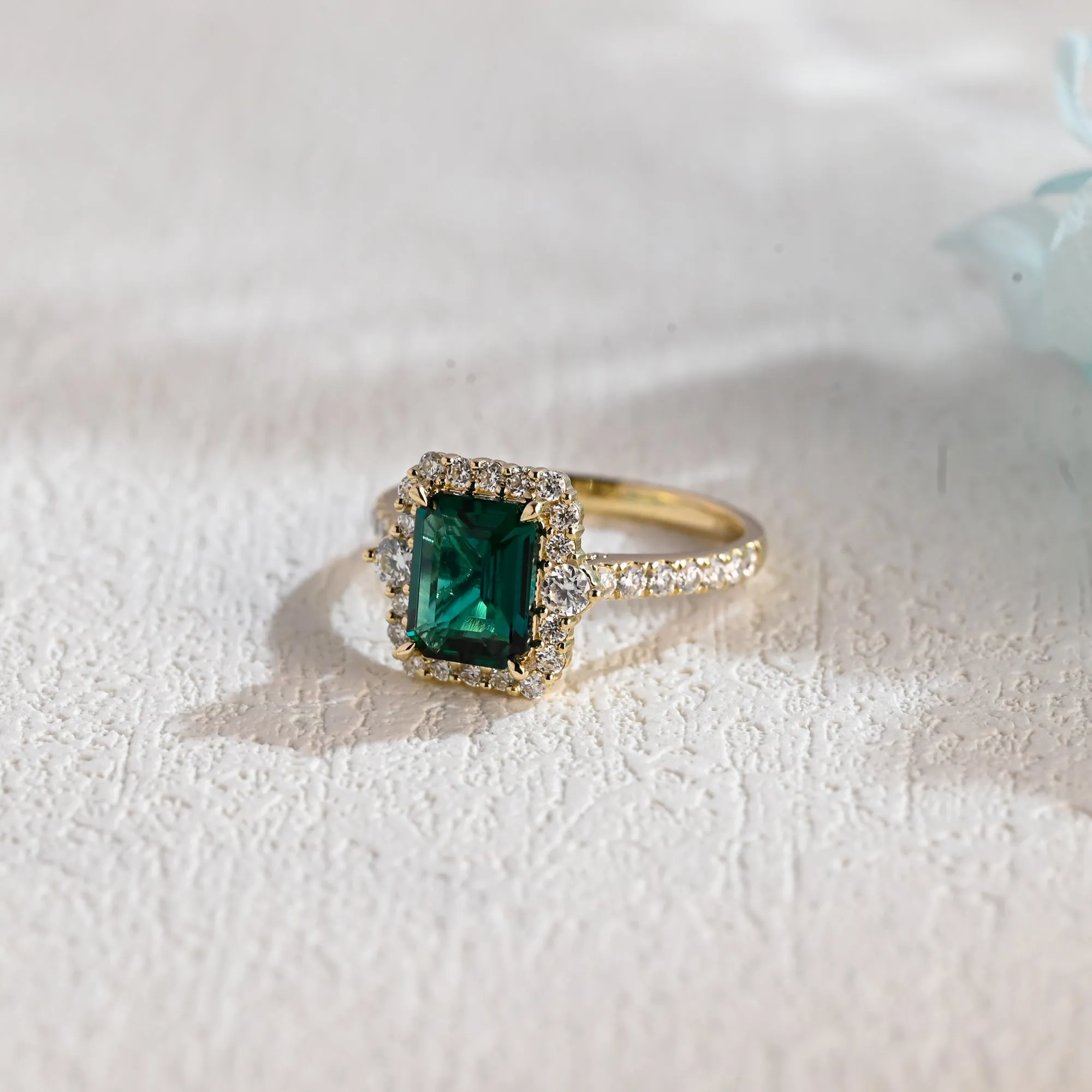 Solid Gold Lab Grown Emerald Engagement Ring sold by Causyou product image thumbnail 5