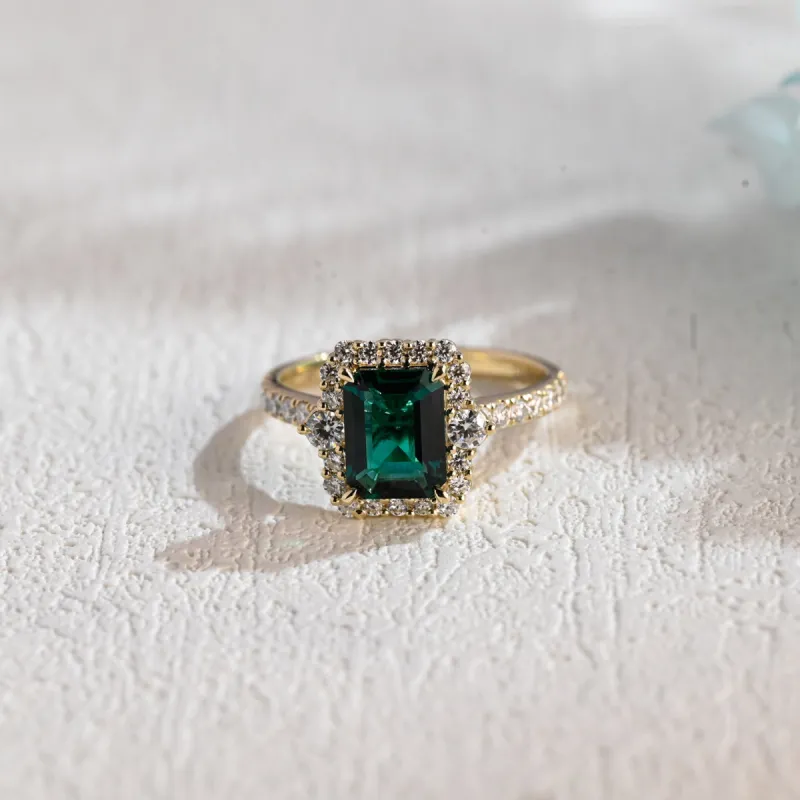 Solid Gold Lab Grown Emerald Engagement Ring sold by Causyou