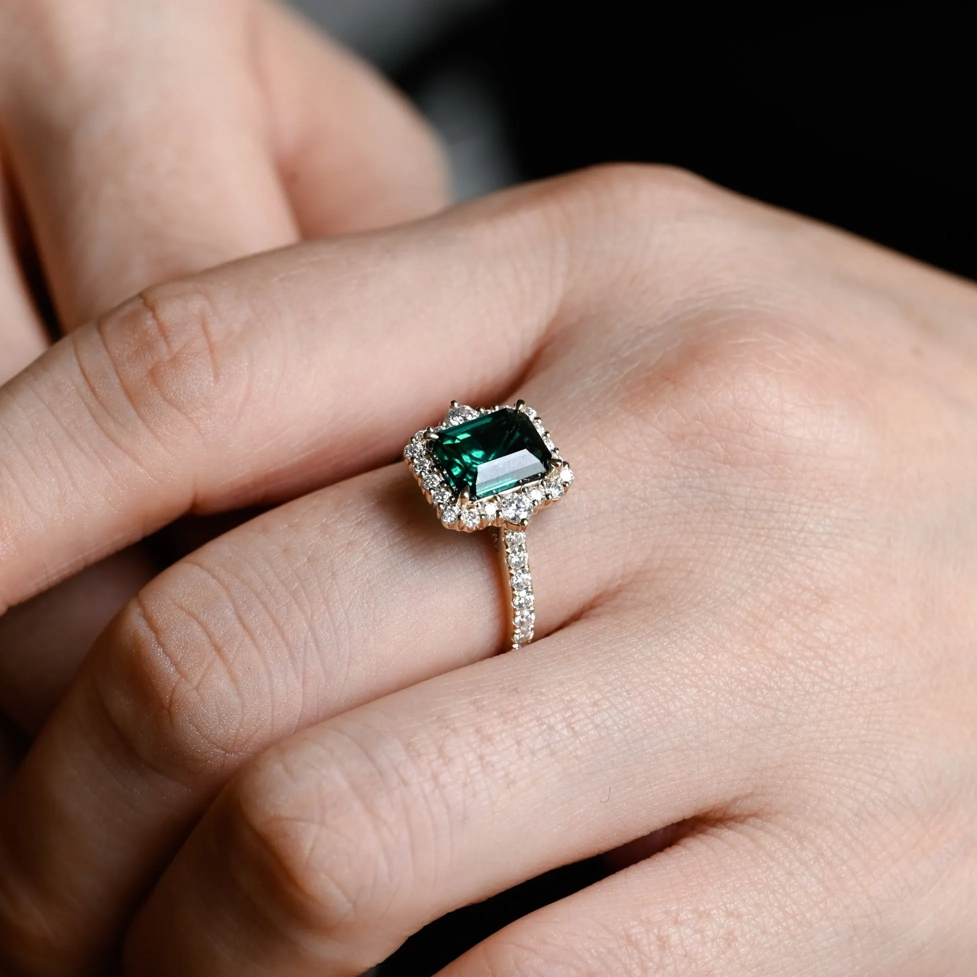 Solid Gold Lab Grown Emerald Engagement Ring sold by Causyou product image thumbnail 3
