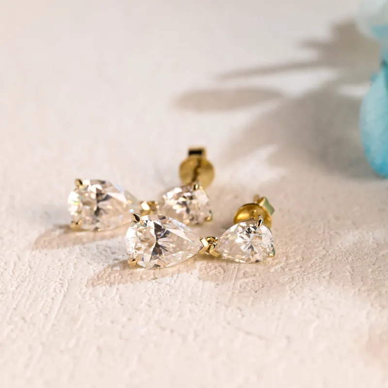 CausYou Solid Gold Pear Cut Moissanite Earrings Studs, Minimalist Tear Drop Dainty Earrings, Wedding Gifts for Women Wife sold by Causyou