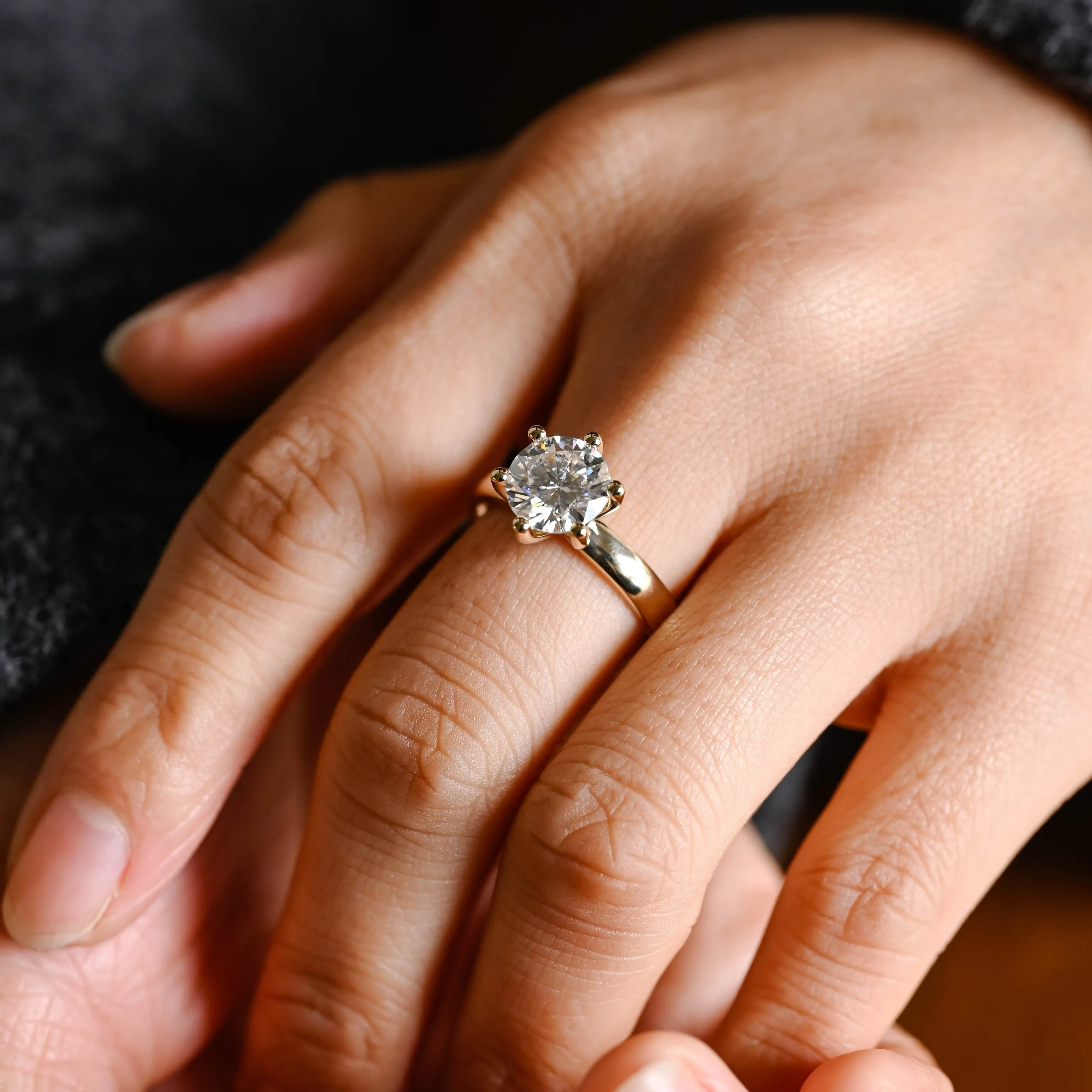 CausYou Solid Gold Round Cut Moissanite Engagement Ring, Wide Wedding Bridal Ring, Proposal Ring for Woman sold by Causyou product image thumbnail 3