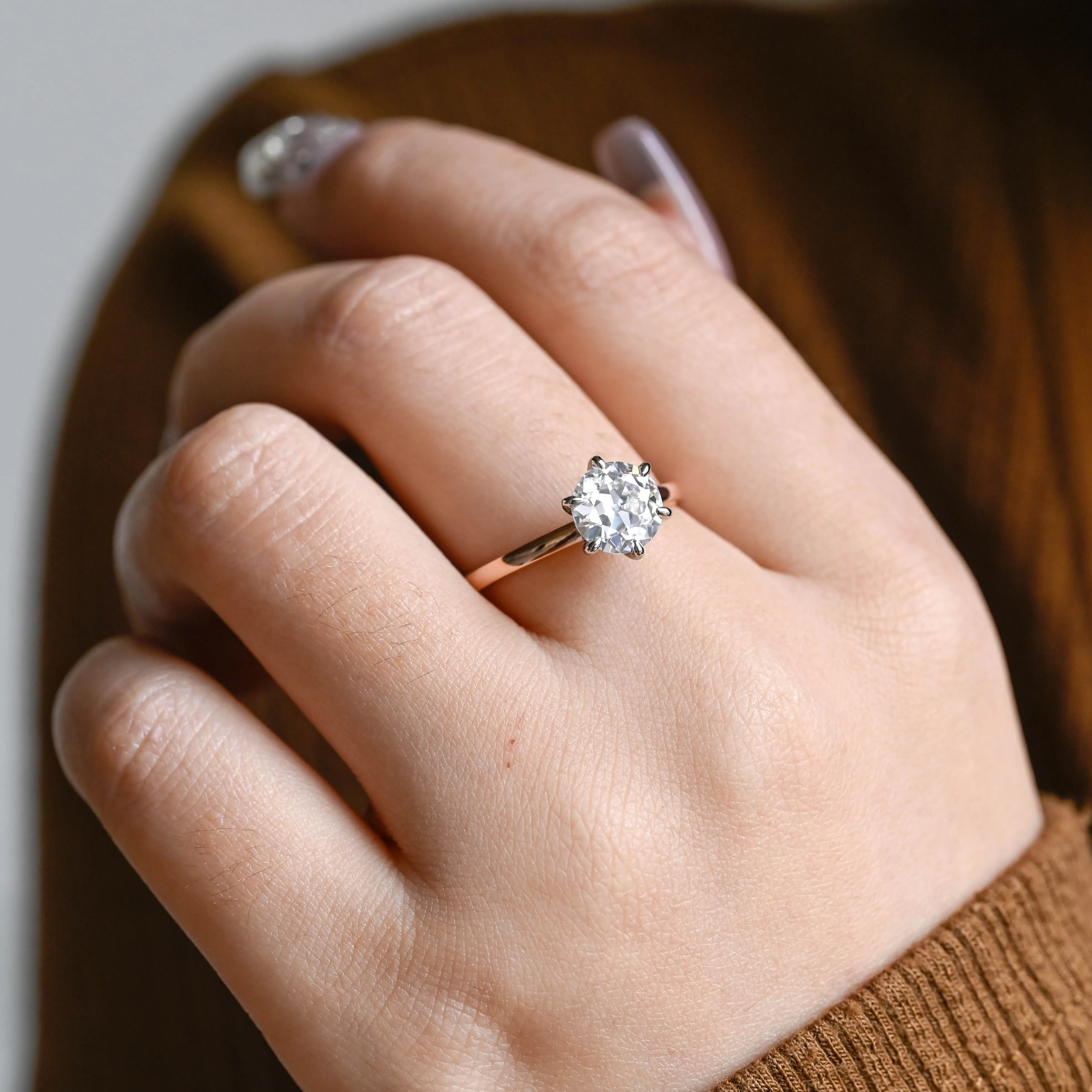 CausYou Solid Gold Round Cut Moissanite Engagement Ring, Wide Wedding Bridal Ring, Proposal Ring for Woman sold by Causyou product image thumbnail 2