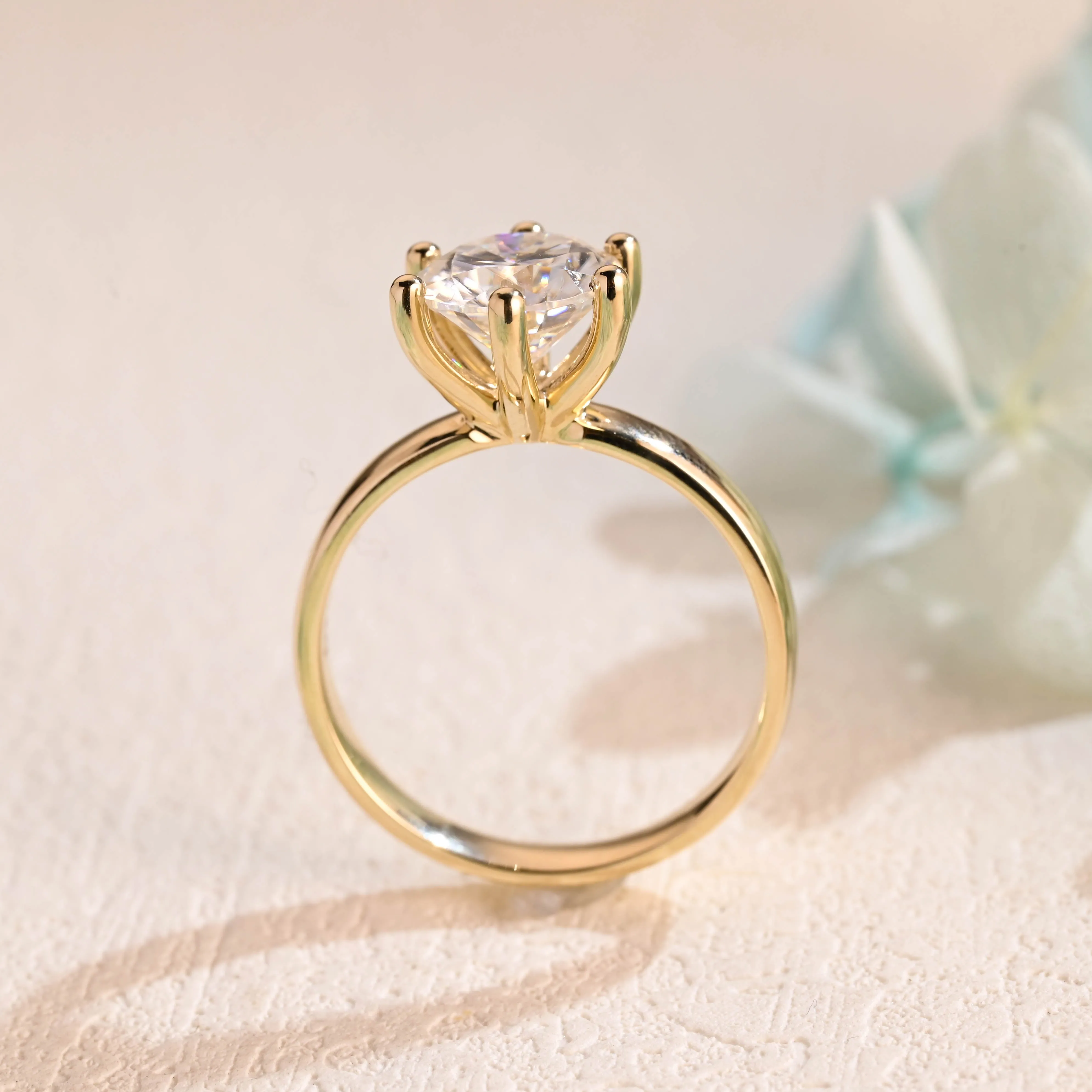 CausYou Solid Gold Round Cut Moissanite Engagement Ring, Wide Wedding Bridal Ring, Proposal Ring for Woman sold by Causyou product image thumbnail 5