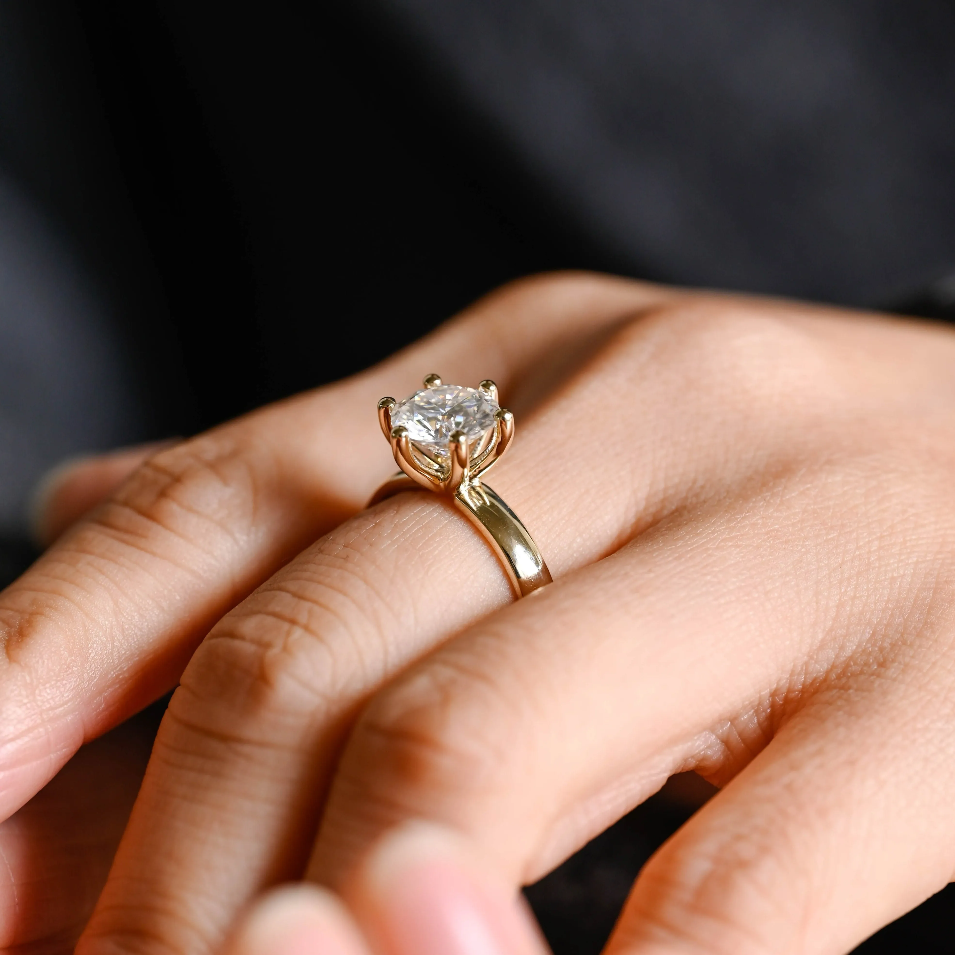 CausYou Solid Gold Round Cut Moissanite Engagement Ring, Wide Wedding Bridal Ring, Proposal Ring for Woman sold by Causyou product image thumbnail 4