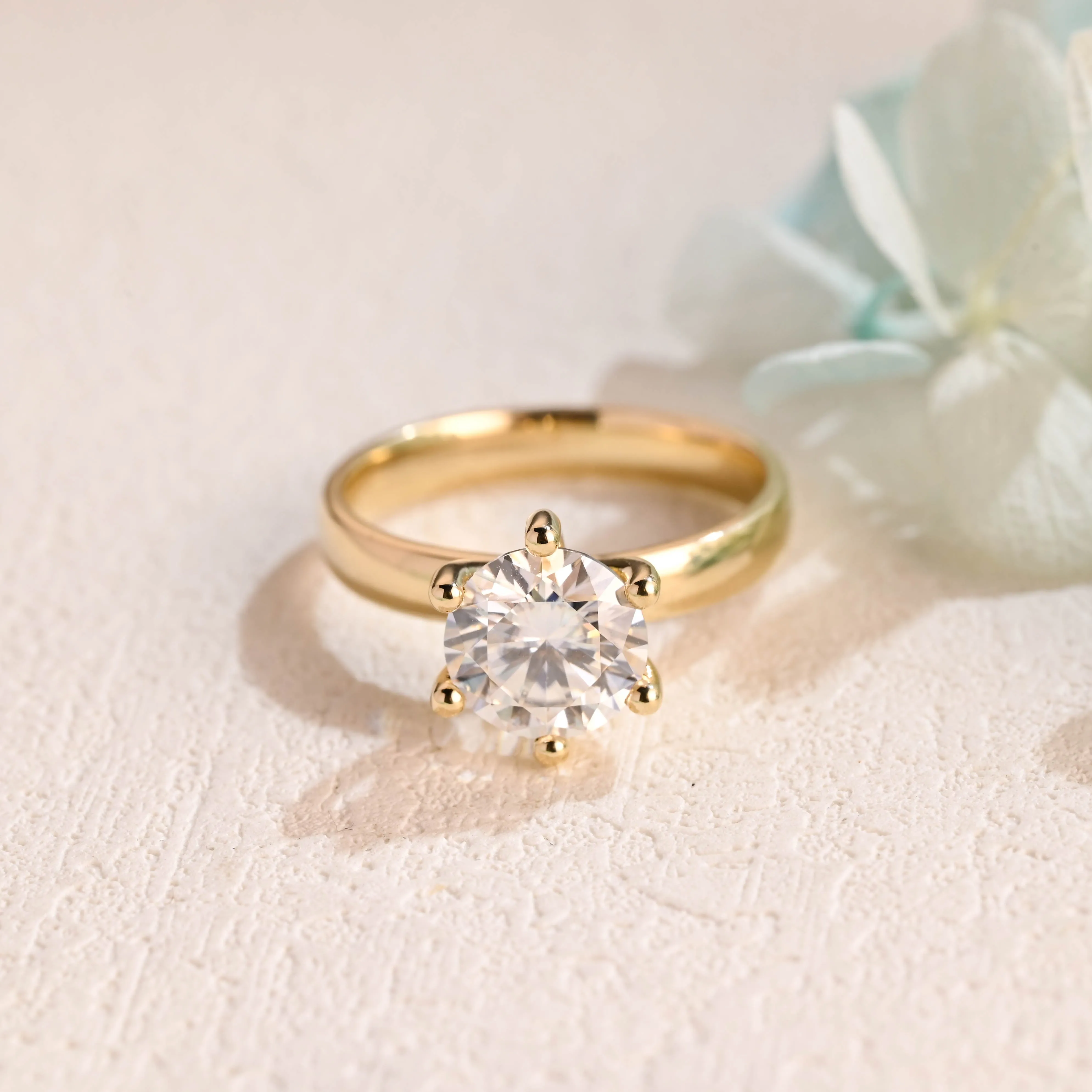 CausYou Solid Gold Round Cut Moissanite Engagement Ring, Wide Wedding Bridal Ring, Proposal Ring for Woman sold by Causyou