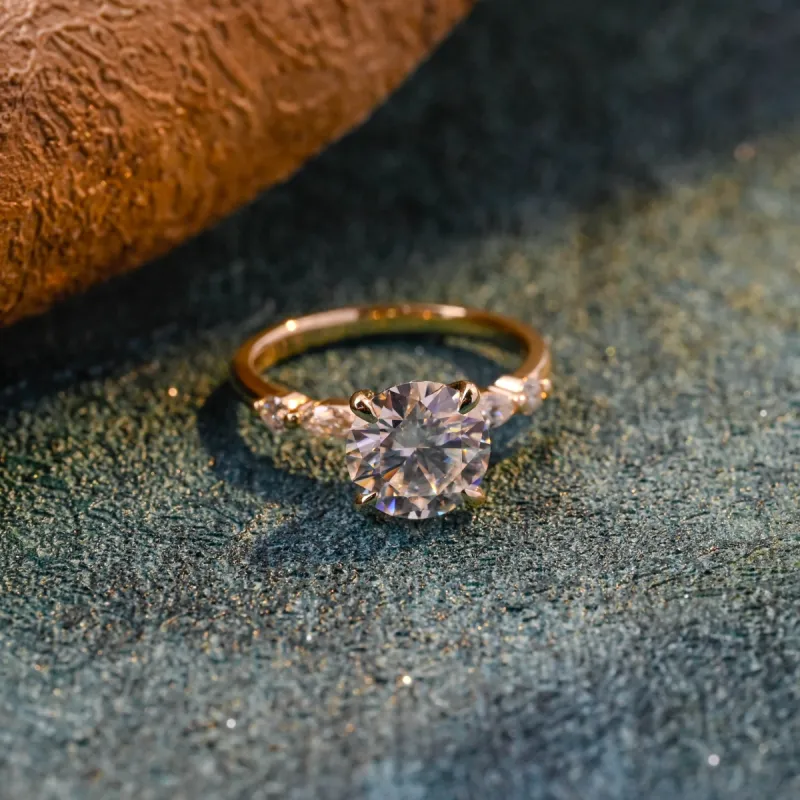 CausYou Solid Gold D/VS1 Round Cut Lab Grown Diamond Engagement Ring, Marquise Accents Promise Ring, Wedding Ring for Women sold by Causyou