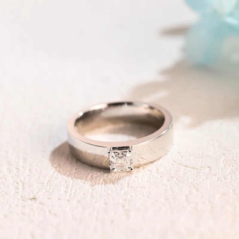 Solid Gold 5mm Width Asscher Cut Moissanite Wedding Ring, Gift for Woman, Wife sold by Causyou