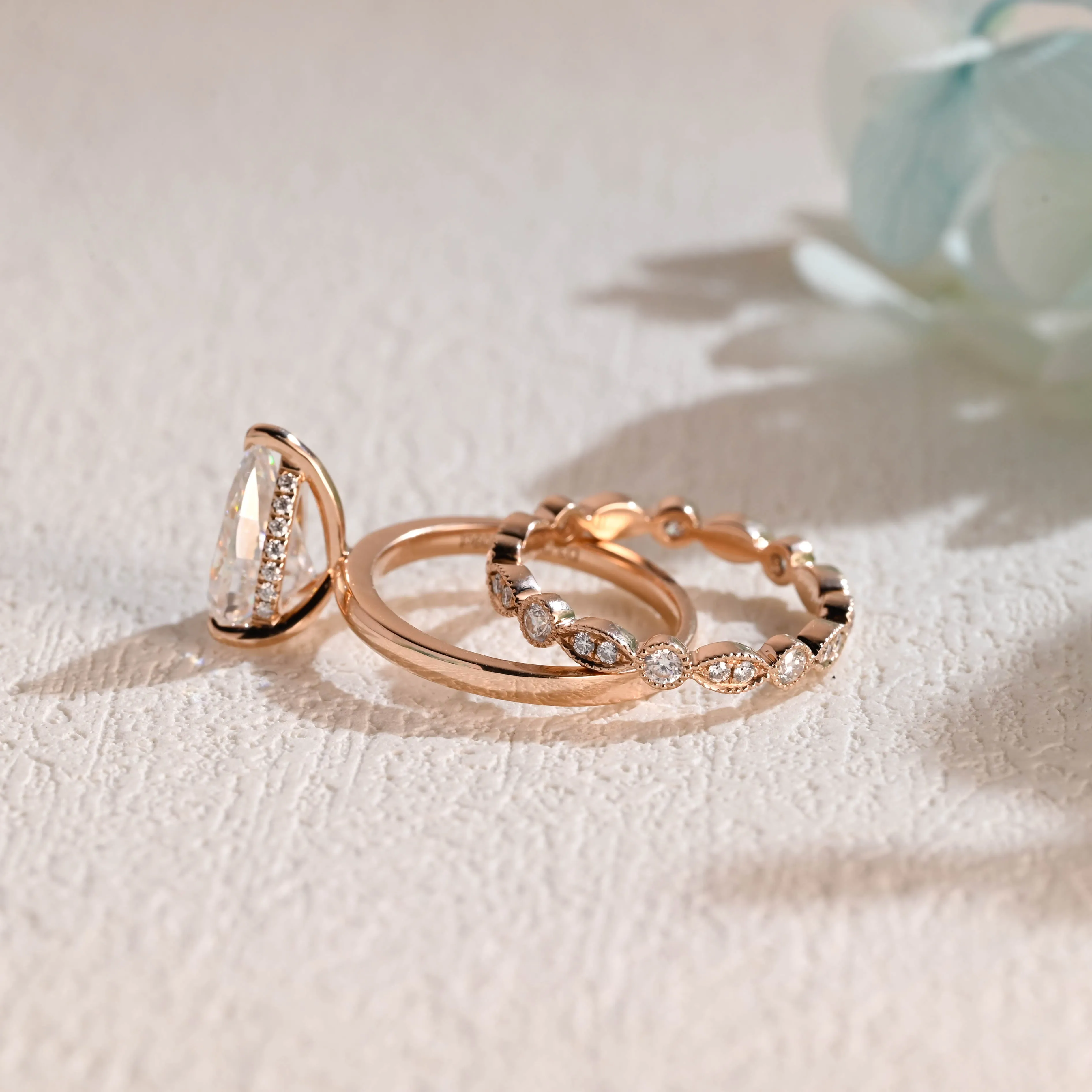 Solid Gold Pear Cut Moissanite Engagement Ring and Wedding Ring Set sold by Causyou product image thumbnail 5