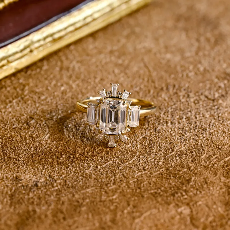 CausYou Solid Gold D/VS1 Starburst Emerald Cut Lab Grown Diamond Ring, Unique Engagement Ring, Wedding Ring sold by Causyou