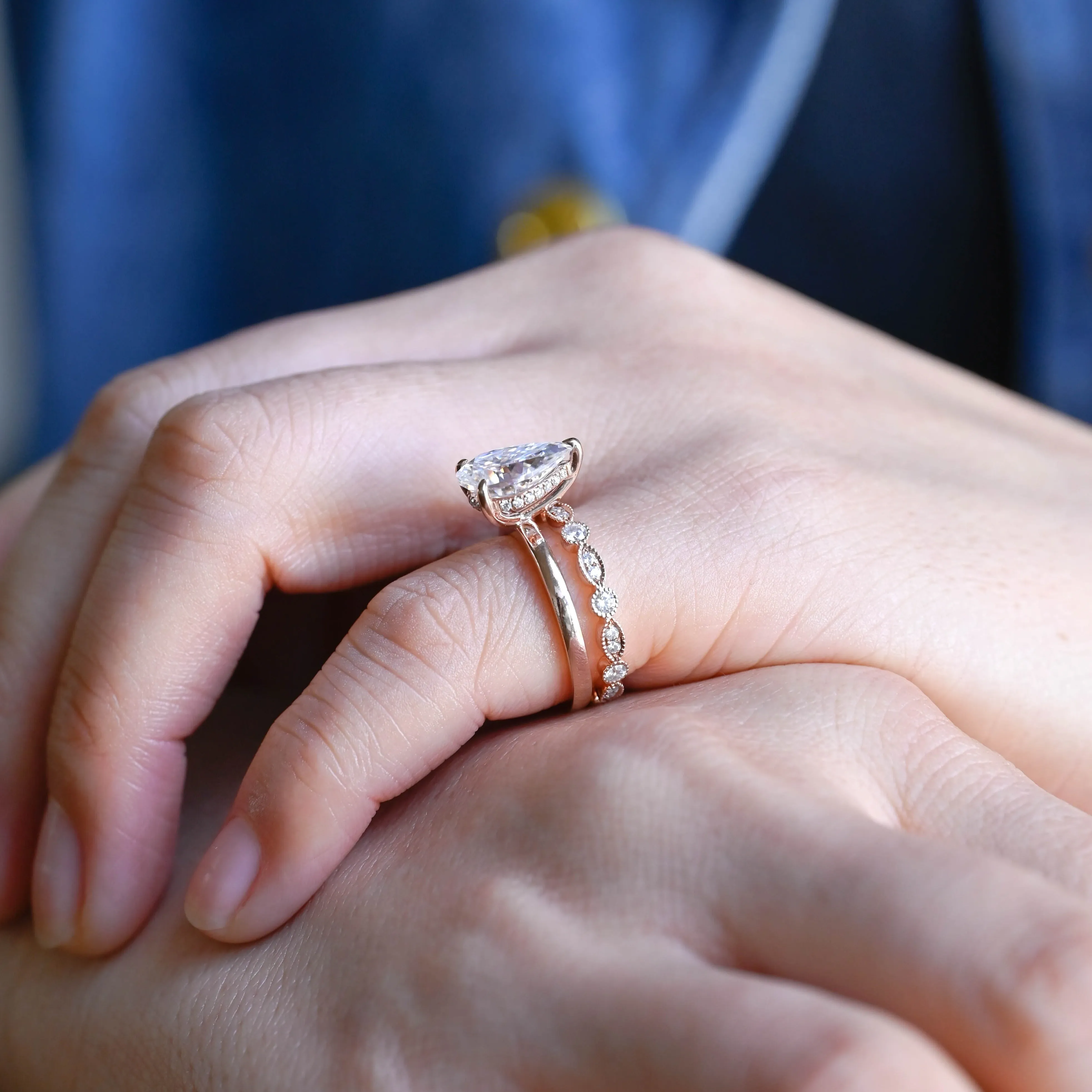 Solid Gold Pear Cut Moissanite Engagement Ring and Wedding Ring Set sold by Causyou product image thumbnail 2