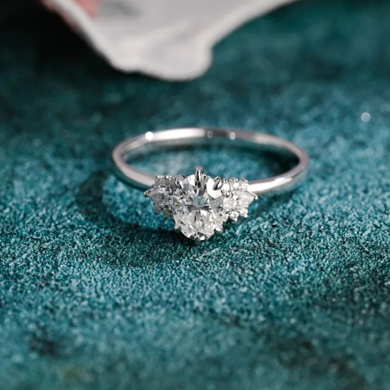 CausYou Solid Gold D/VS1 Cluster Oval Cut Lab Grown Diamond Engagement Ring, Side Stone Diamond Wedding Ring sold by Causyou