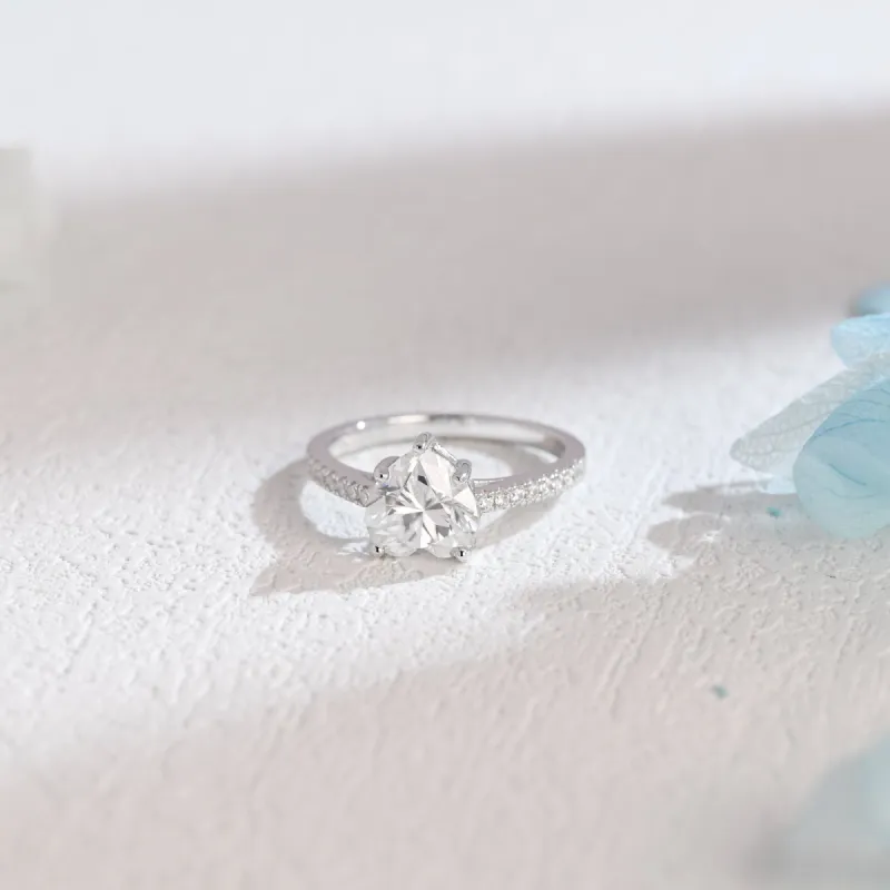 CausYou Solid Gold Heart Cut Moissanite Engagement Ring, Paved Promise Ring, Proposal Ring, Gift for Woman sold by Causyou