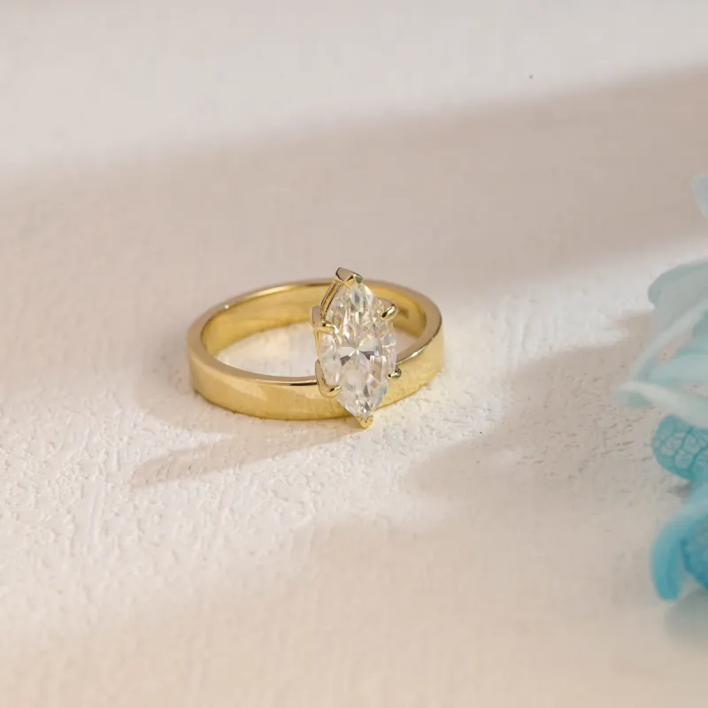 Solid Gold 3.5mm Width Solitaire Marquise Cut Moissanite Engagement Ring sold by Causyou