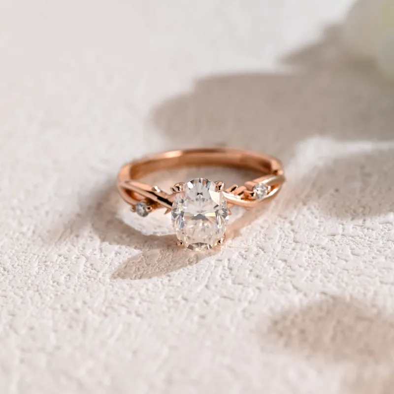 CausYou Solid Gold Oval Cut Moissanite Engagement Ring, Twist Band Leaf Wedding Ring for Women sold by Causyou