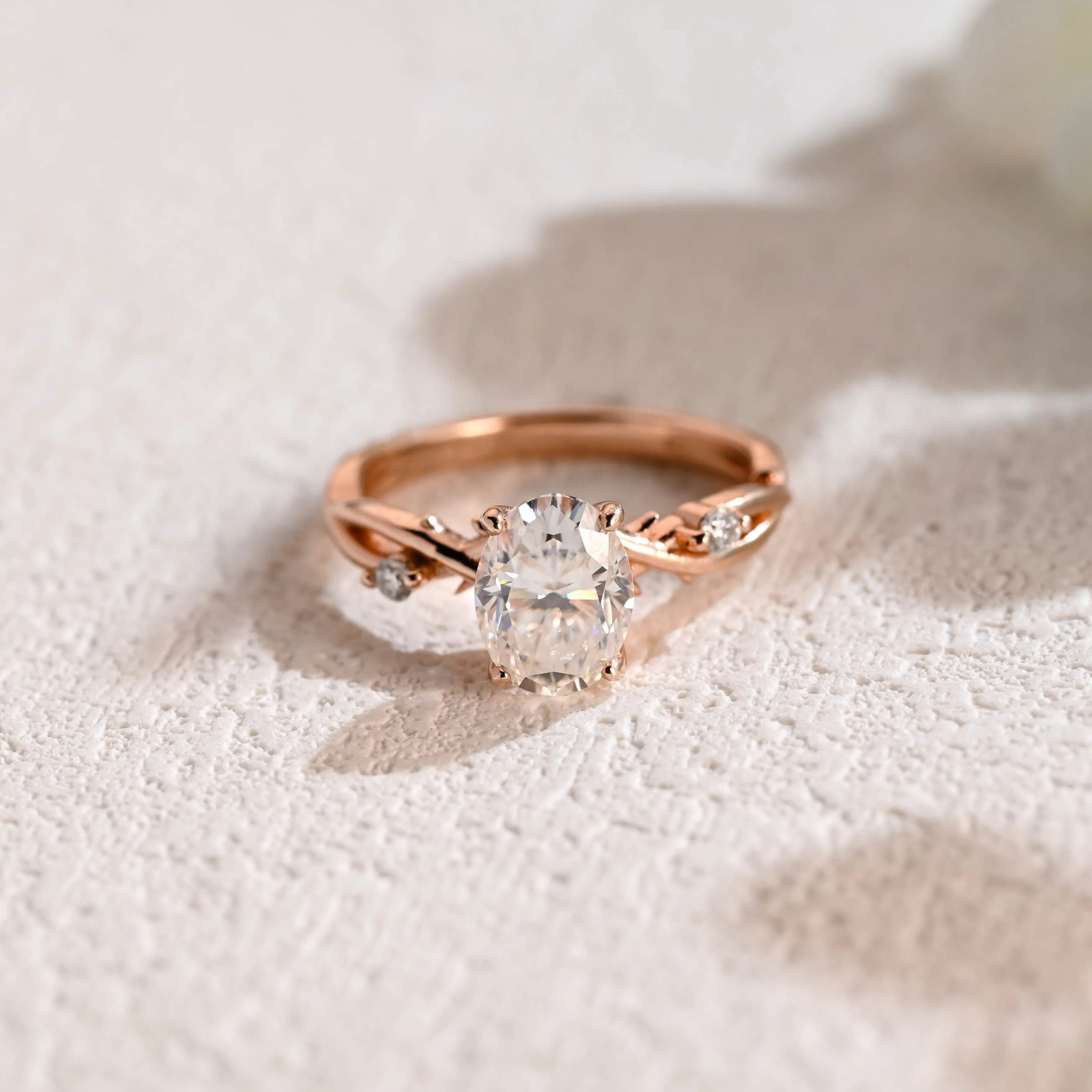 CausYou Solid Gold Oval Cut Moissanite Engagement Ring, Twist Band Leaf Wedding Ring for Women sold by Causyou