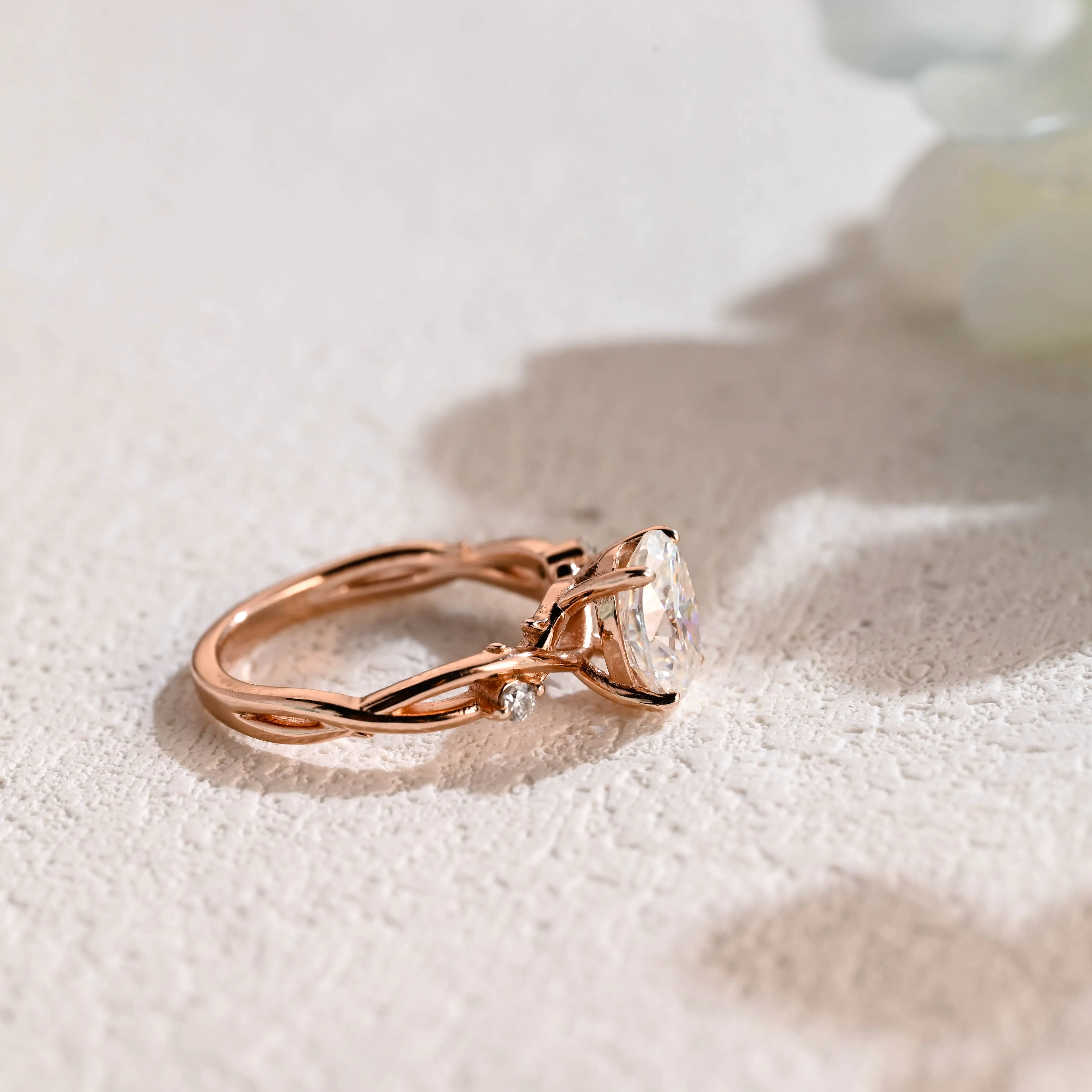 CausYou Solid Gold Oval Cut Moissanite Engagement Ring, Twist Band Leaf Wedding Ring for Women sold by Causyou product image thumbnail 5