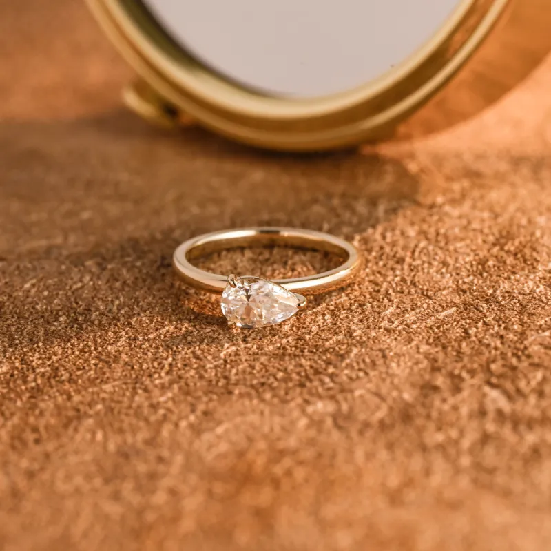 CausYou Solid Gold D/VS1 East West Pear Cut Lab Grown Diamond Engagement Ring, Horizontal Set Wedding Ring sold by Causyou