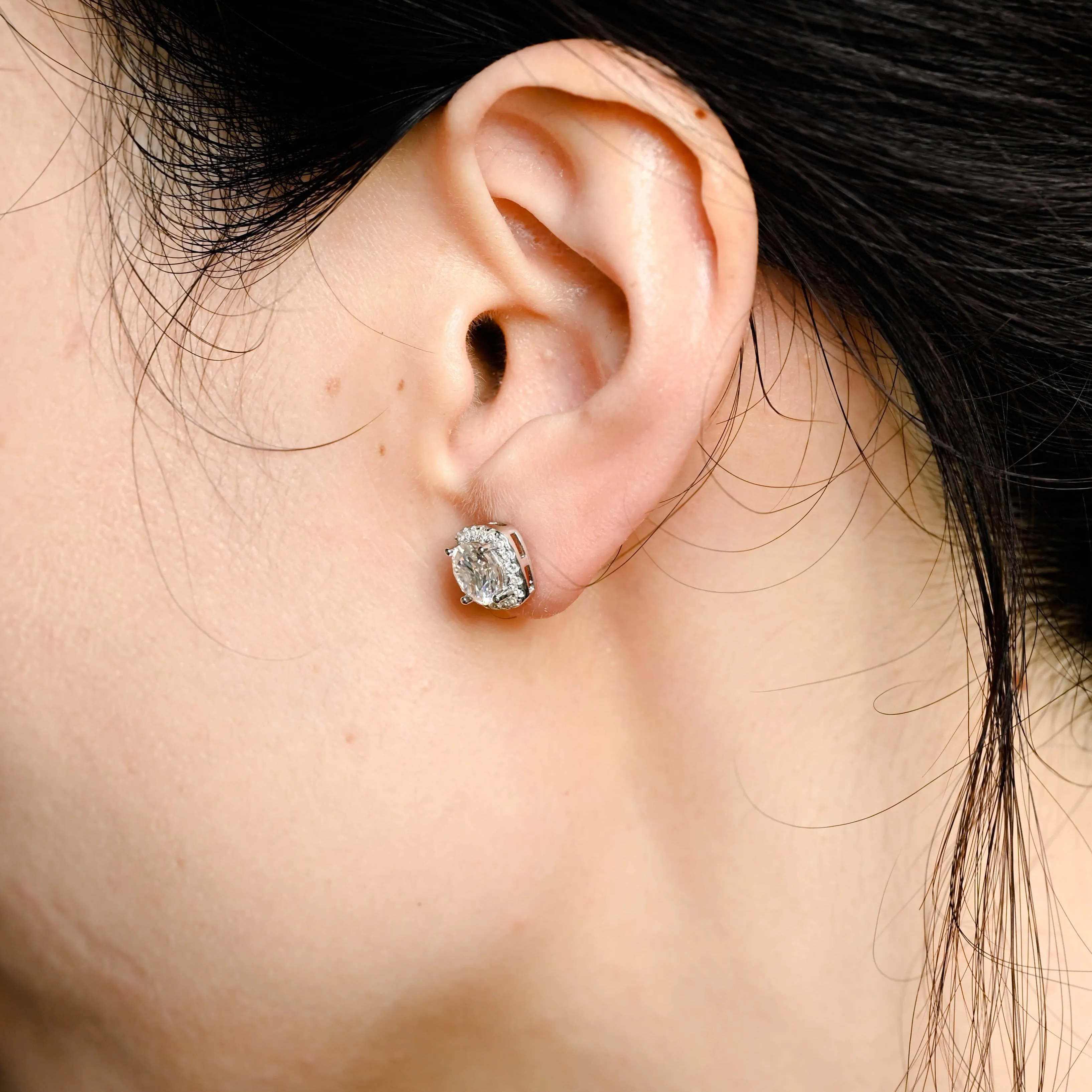 Solid Gold Halo Round Cut Moissanite Earrings Studs sold by Causyou product image thumbnail 2