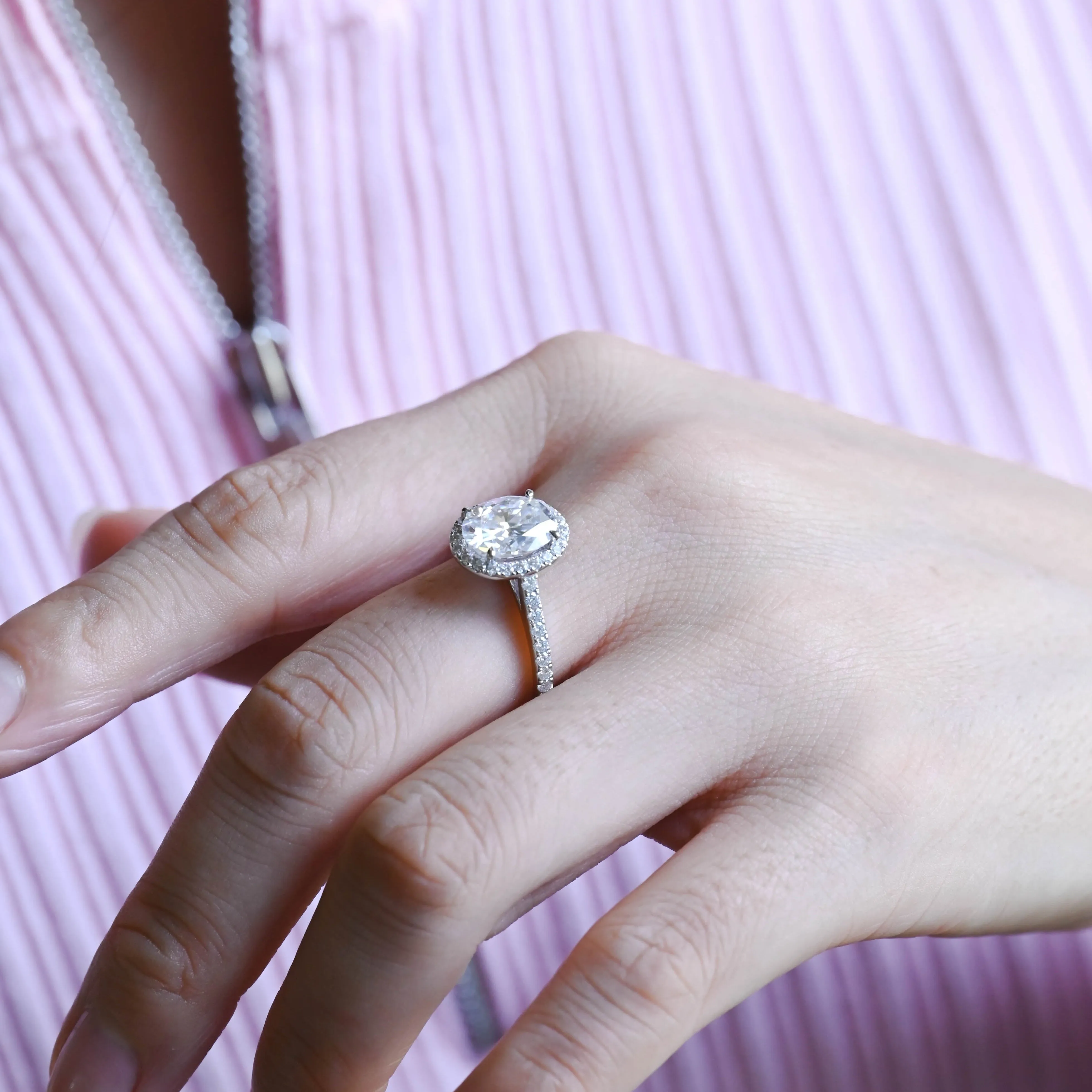 CausYou Solid Gold D/VS1 Cathedral Setting Oval Cut Lab Grown Diamond Wedding Ring, Halo Engagement Ring sold by Causyou product image thumbnail 4