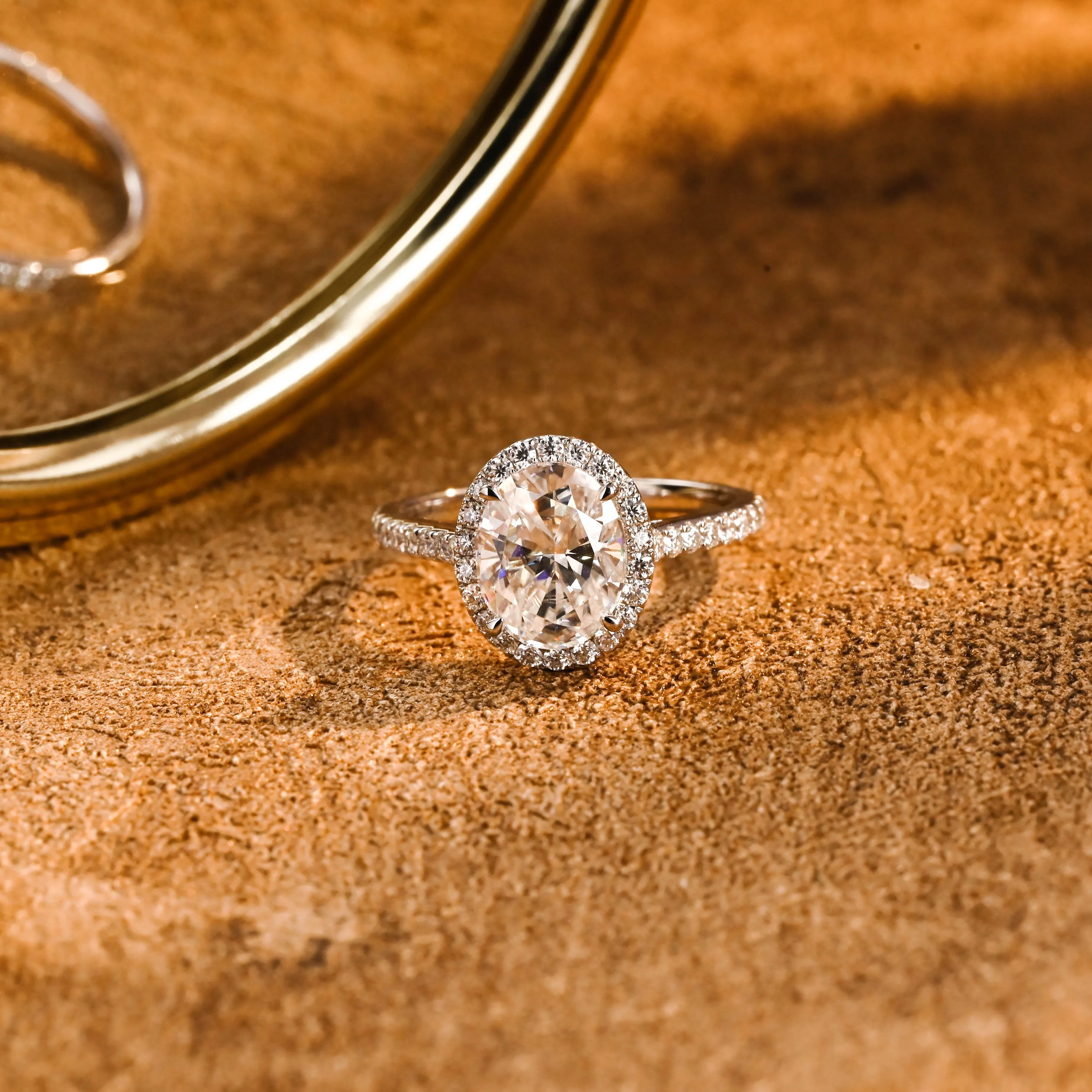 CausYou Solid Gold D/VS1 Cathedral Setting Oval Cut Lab Grown Diamond Wedding Ring, Halo Engagement Ring sold by Causyou