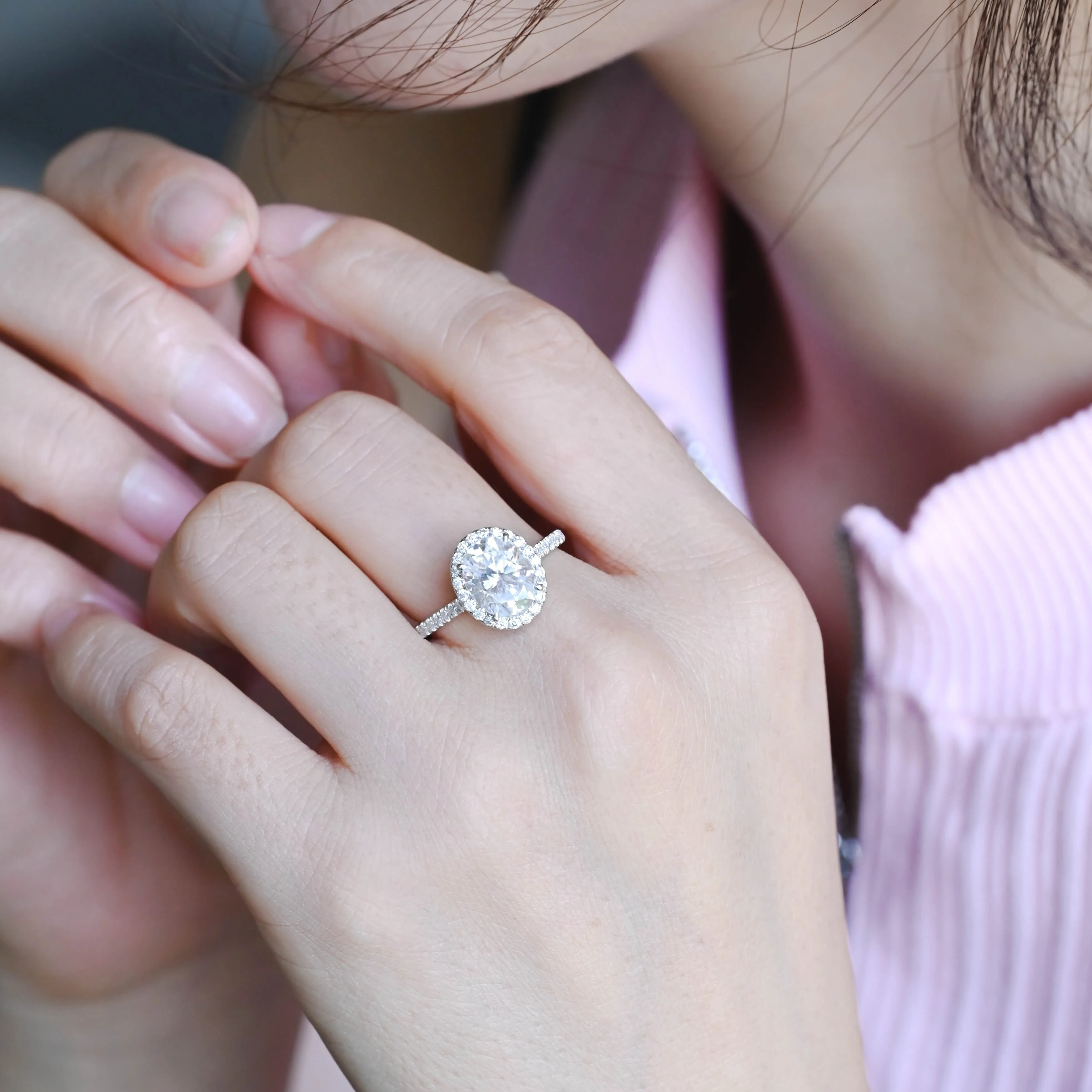 CausYou Solid Gold D/VS1 Cathedral Setting Oval Cut Lab Grown Diamond Wedding Ring, Halo Engagement Ring sold by Causyou product image thumbnail 2