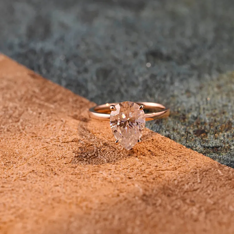 Solid Gold D/VS1 Pear Cut Lab Grown Diamond Engagement Ring,  IGI Certified Diamond Promise Ring sold by Causyou