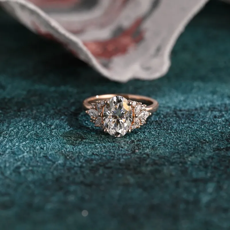 CausYou Solid Gold D/VS1 Cluster Oval Cut Lab Grown Diamond Engagement Ring, Multi-Stone Diamond Wedding Ring sold by Causyou