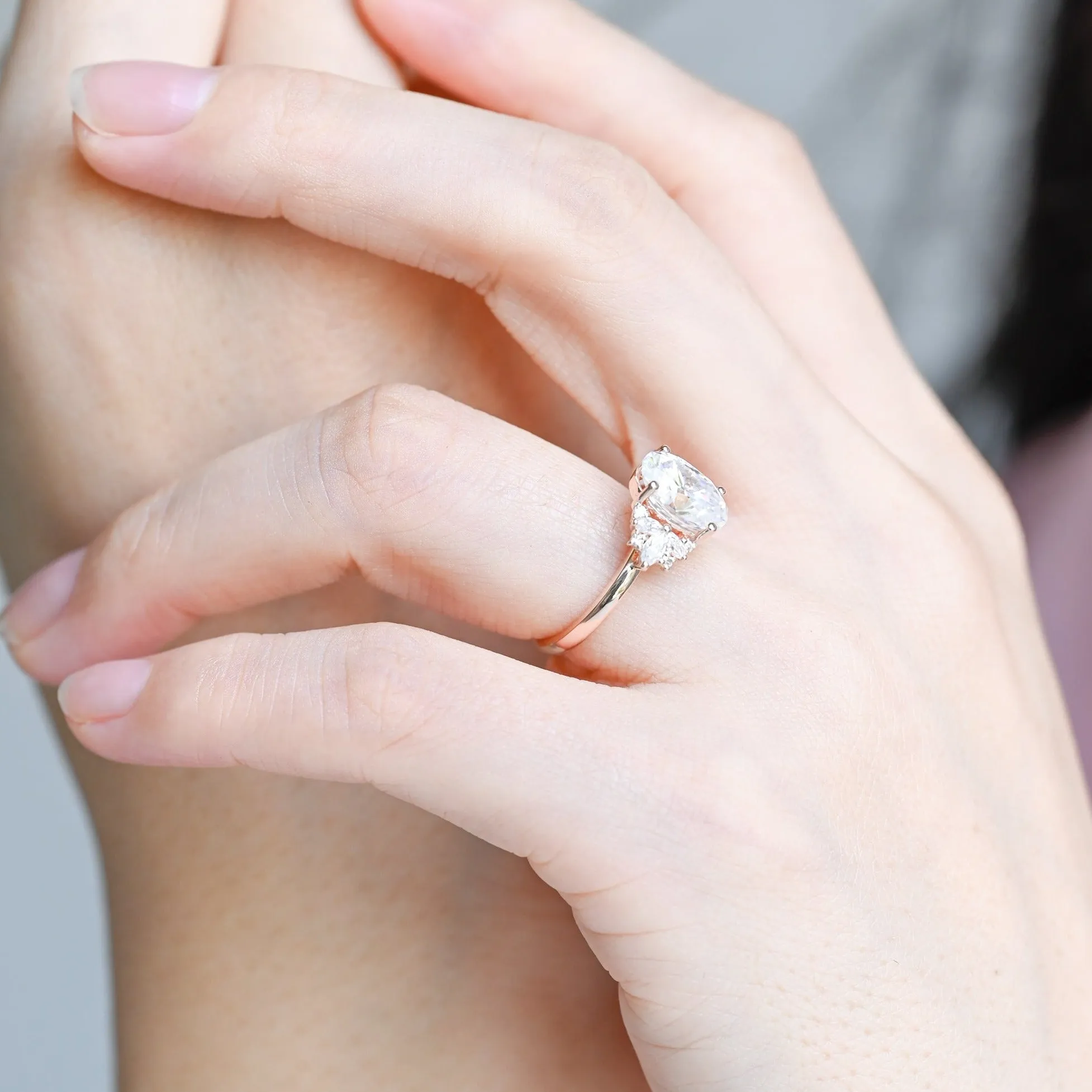 CausYou Solid Gold D/VS1 Cluster Oval Cut Lab Grown Diamond Engagement Ring, Multi-Stone Diamond Wedding Ring sold by Causyou product image thumbnail 4