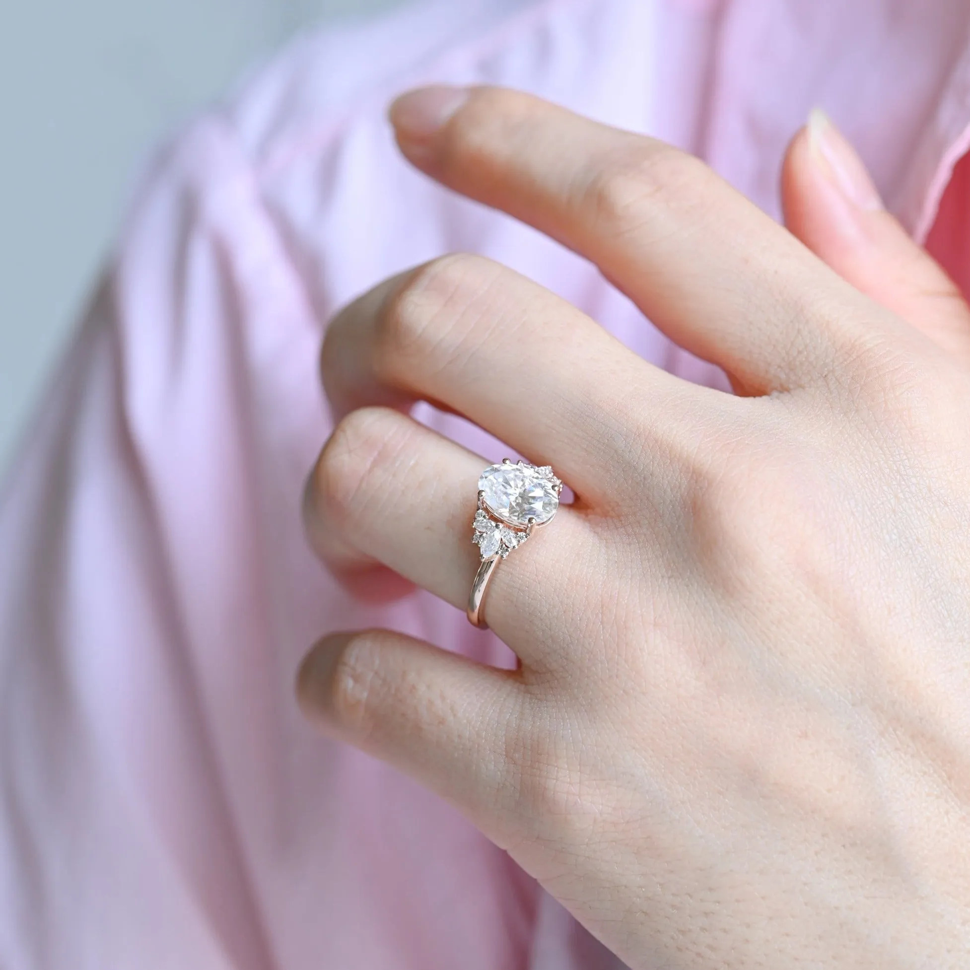 CausYou Solid Gold D/VS1 Cluster Oval Cut Lab Grown Diamond Engagement Ring, Multi-Stone Diamond Wedding Ring sold by Causyou product image thumbnail 2