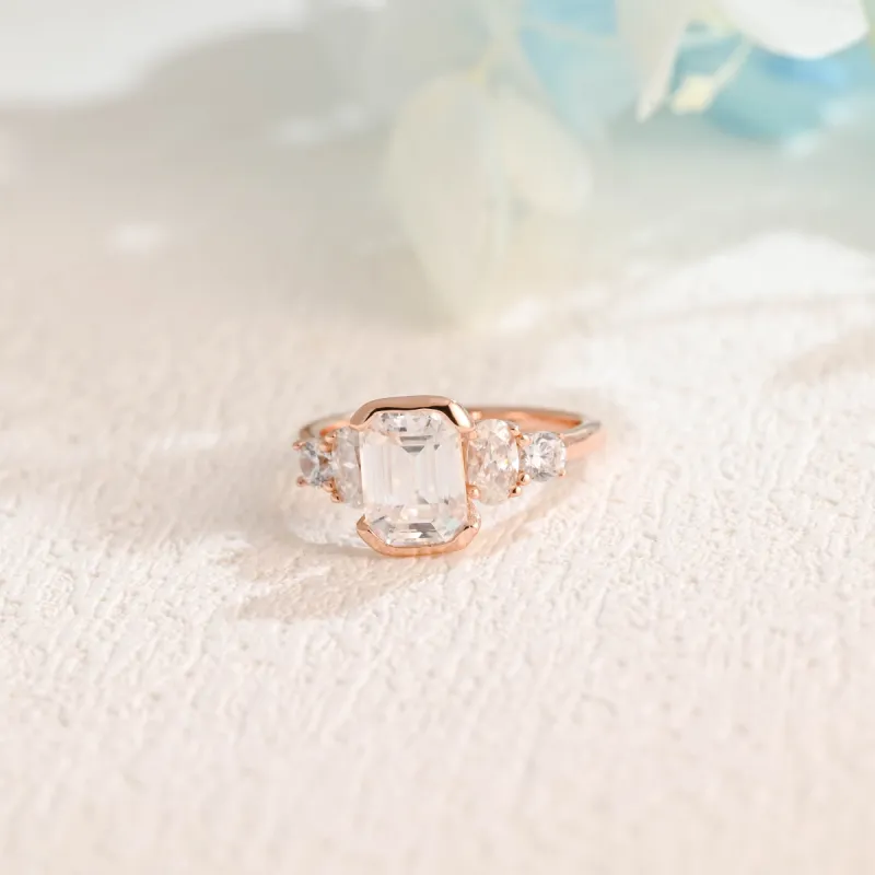 Solid Gold Emerald Cut Moissanite Engagement Ring, Promise Ring, Proposal Ring, Gift for Women Wife made by Causyou