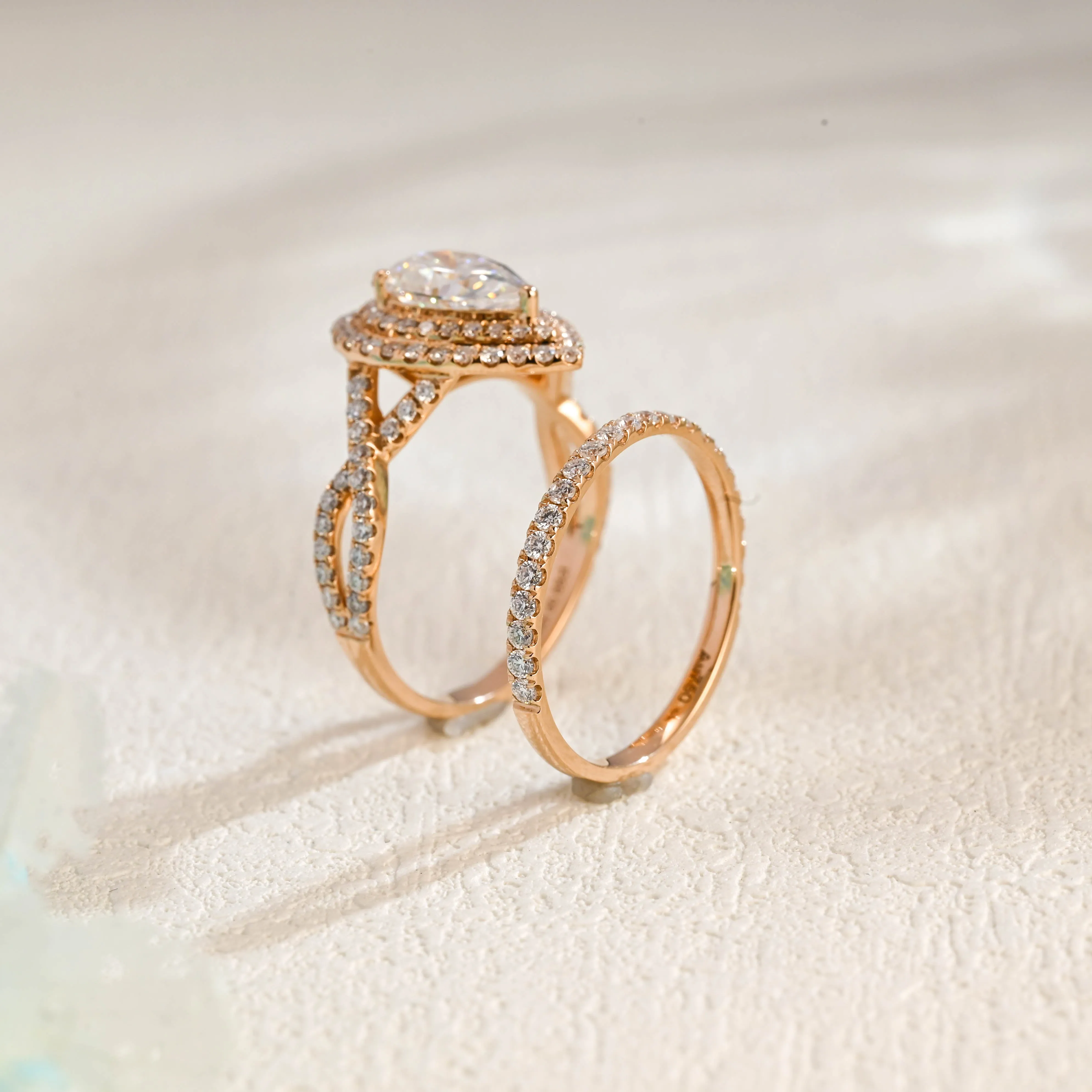 Solid Gold Pear Cut Moissanite Engagement Ring and Wedding Ring Set, Bridal Ring Set, Gift for Women Wife sold by Causyou product image thumbnail 5