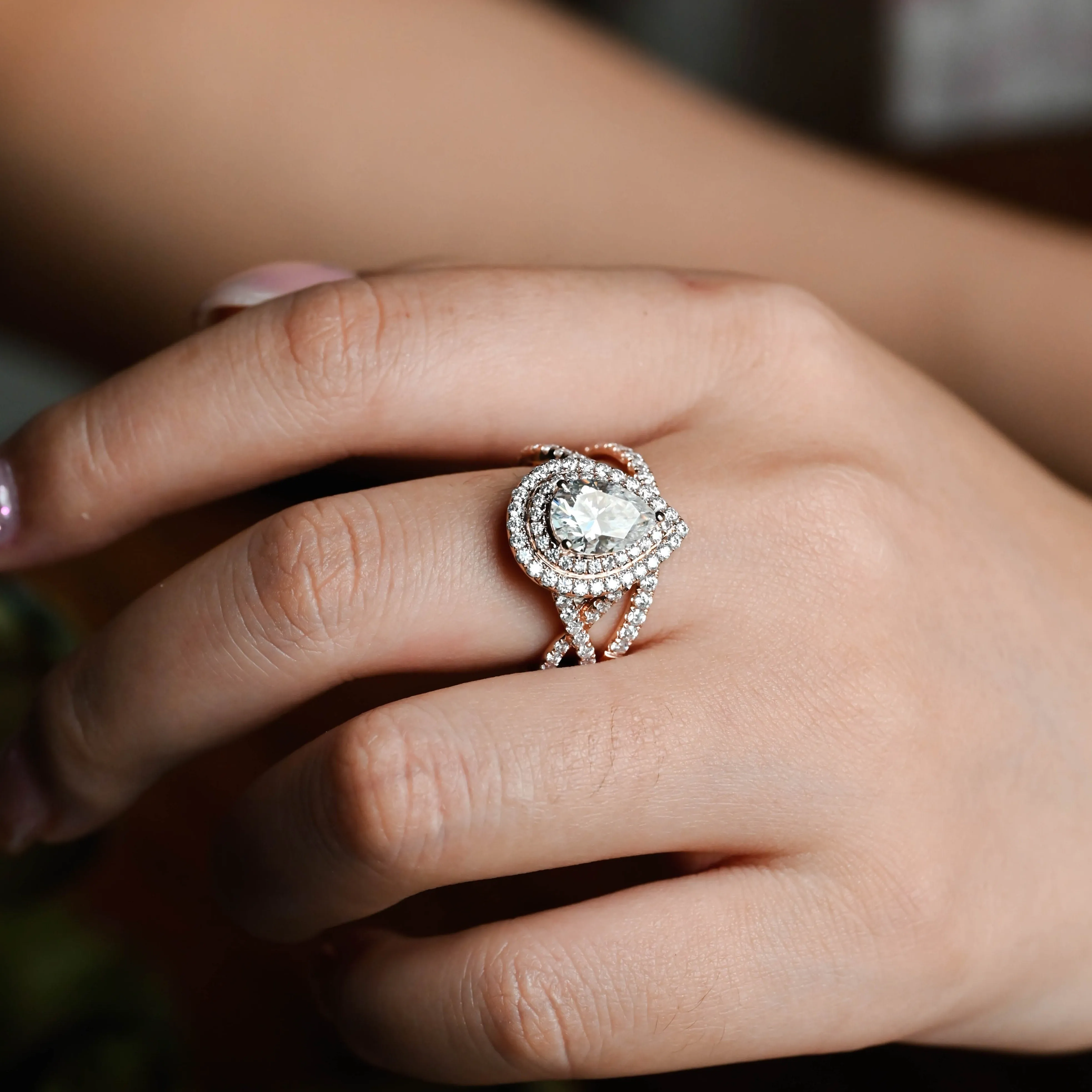 Solid Gold Pear Cut Moissanite Engagement Ring and Wedding Ring Set, Bridal Ring Set, Gift for Women Wife sold by Causyou product image thumbnail 3