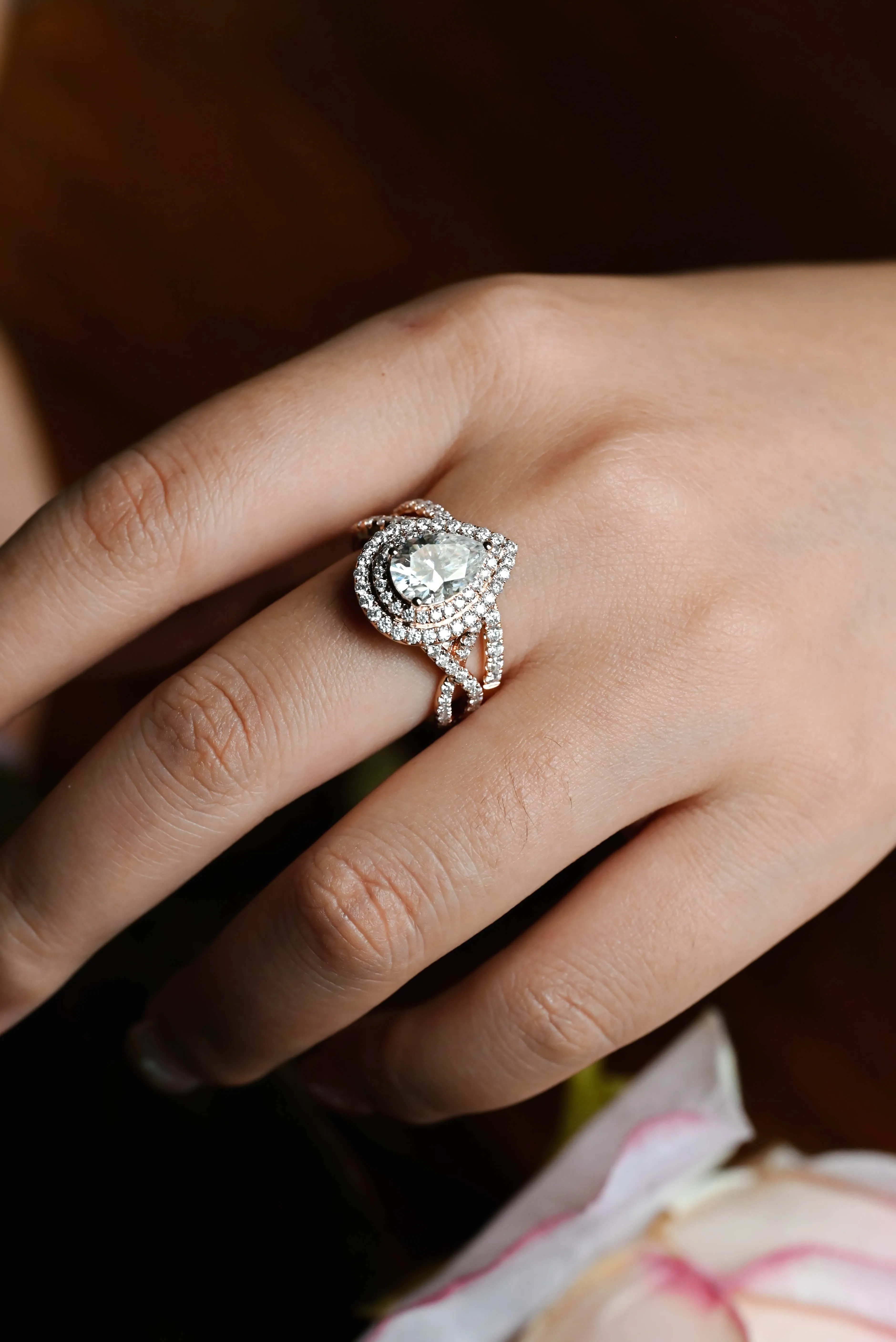 Solid Gold Pear Cut Moissanite Engagement Ring and Wedding Ring Set, Bridal Ring Set, Gift for Women Wife sold by Causyou product image thumbnail 2