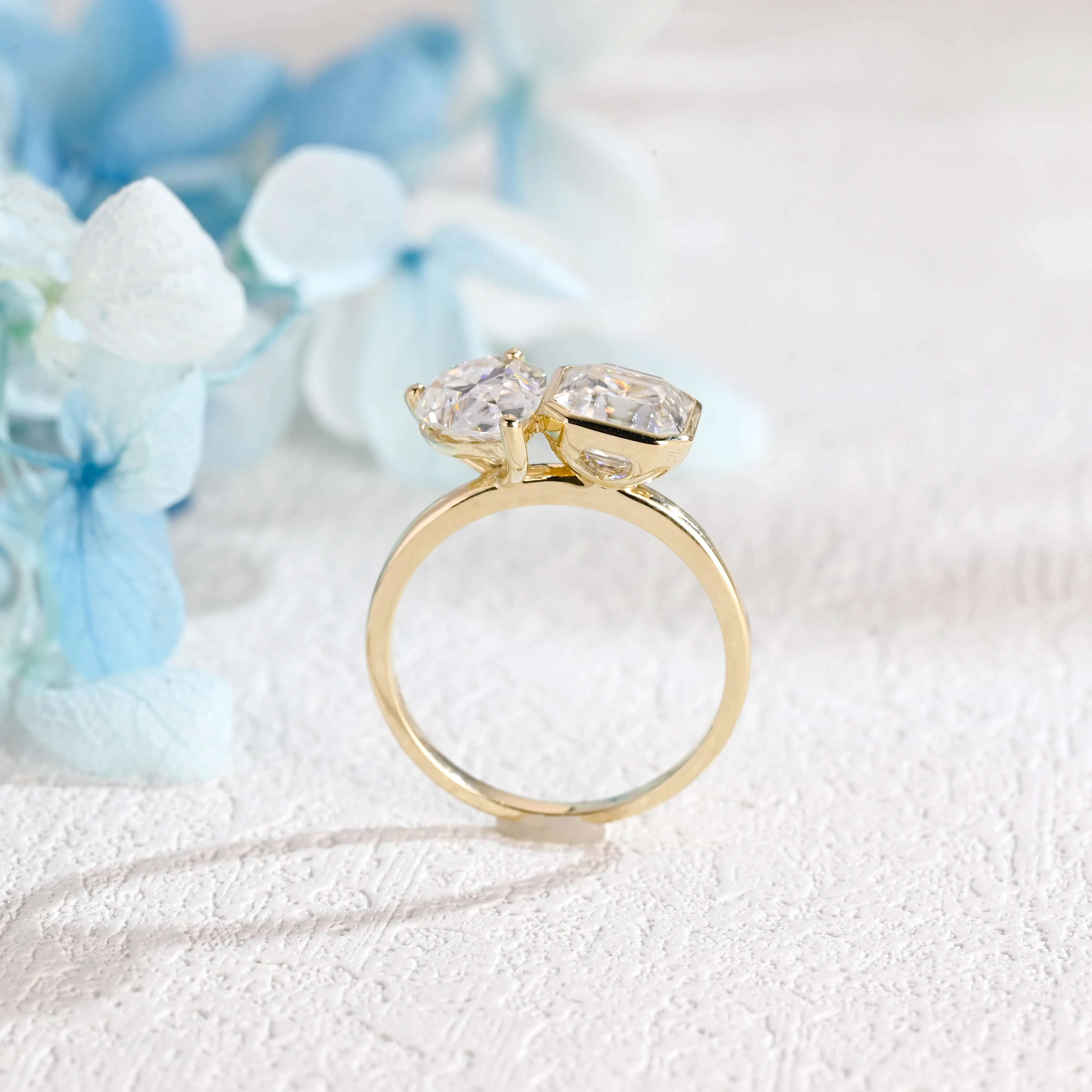 Solid Gold Toi Et Moi Ring, Asscher & Pear Cut Moissanite Engagement Ring sold by Causyou product image thumbnail 5
